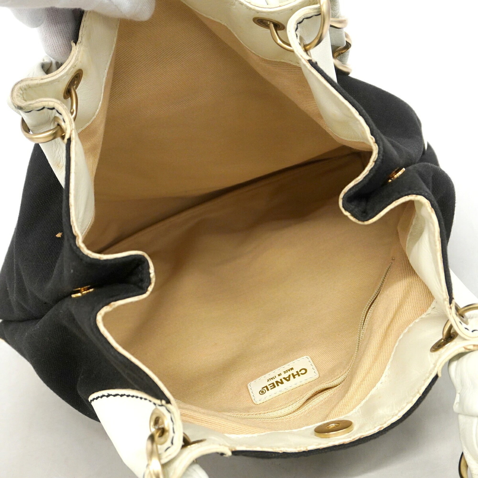 Chanel Black Leather Canvas Tote Bag (Pre-Owned)