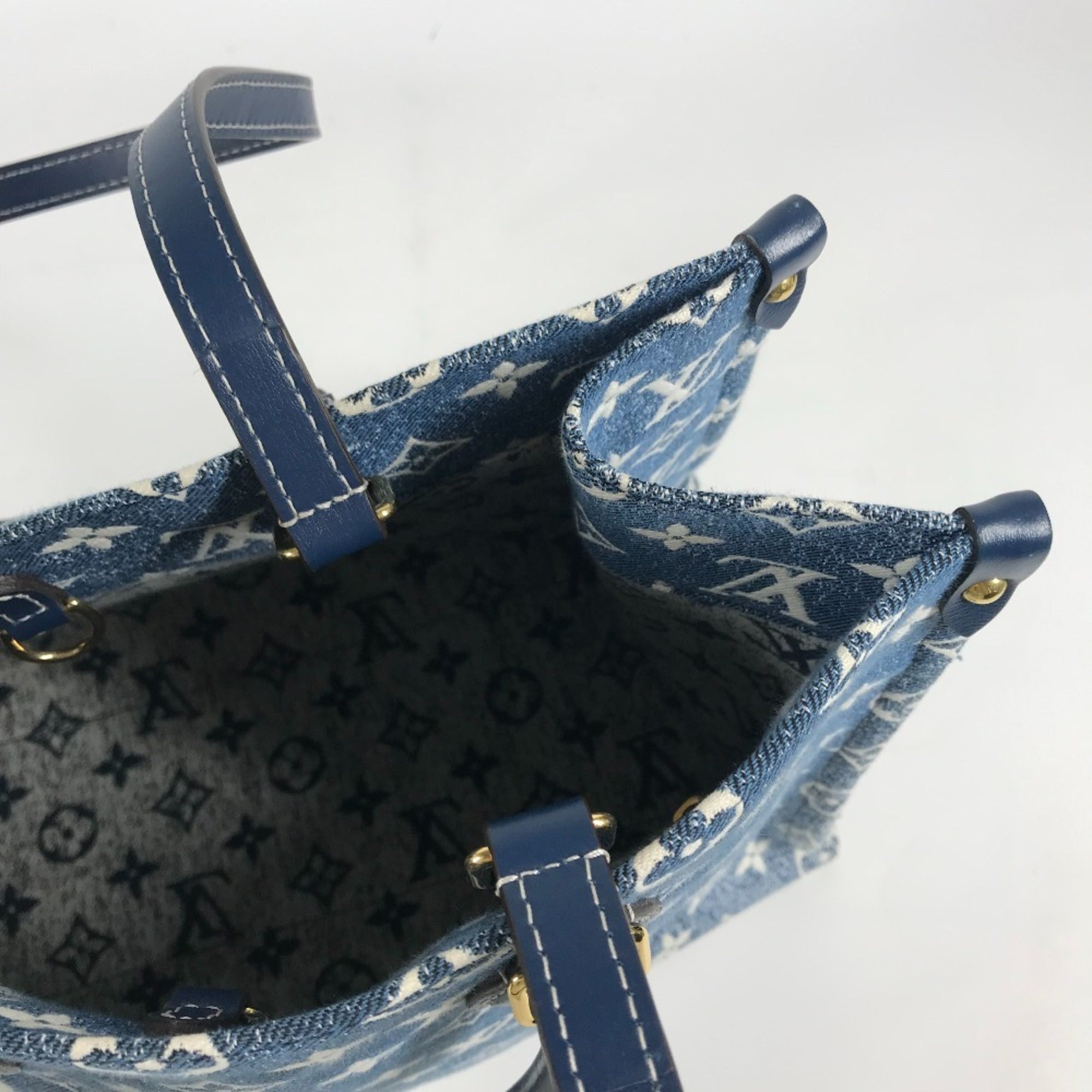 Louis Vuitton Blue White Monogram Denim Leather Canvas Shoulder Bag Tote Bag (Pre-Owned)