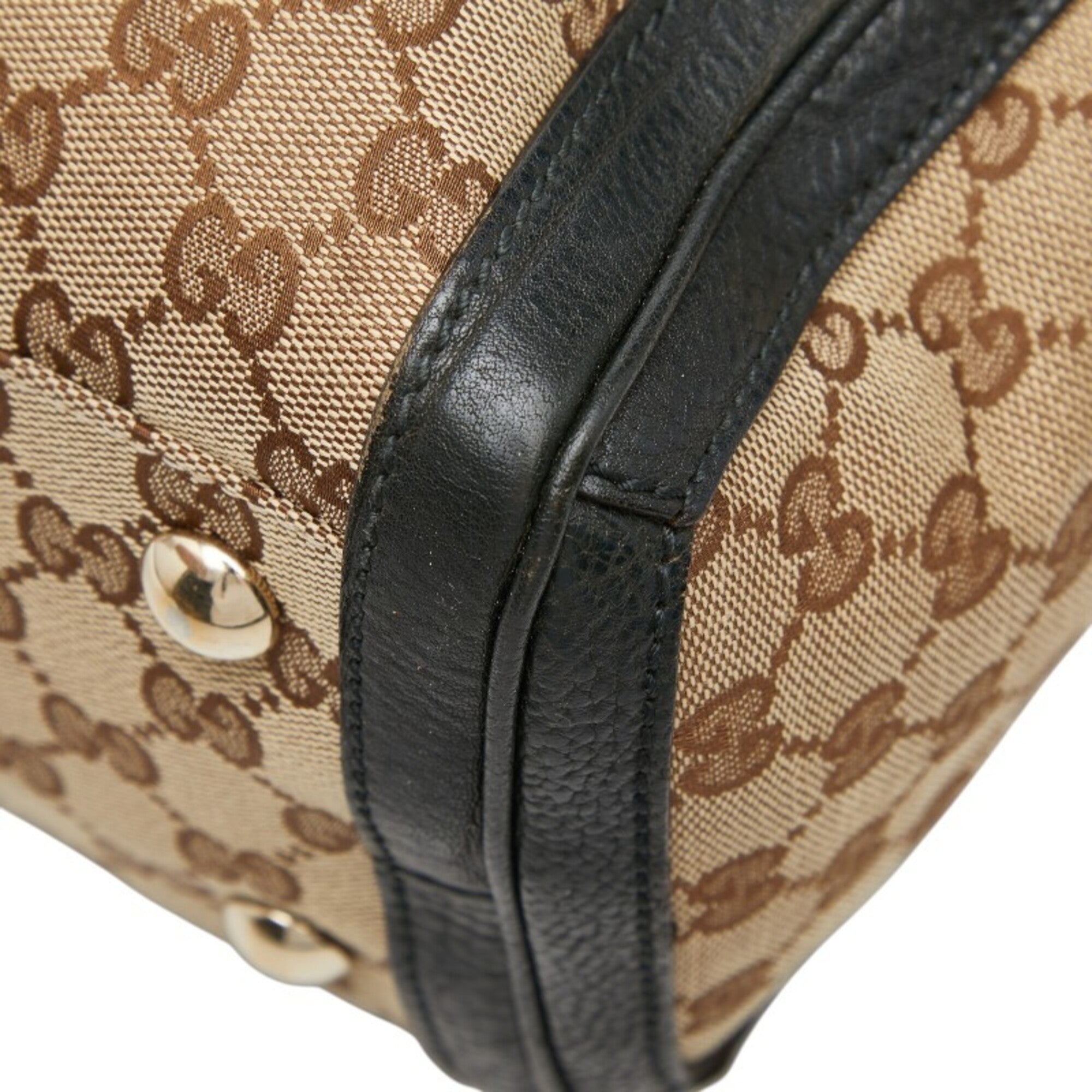 Gucci Beige Black Green Canvas Leather Shoulder Bag Tote Bag (Pre-Owned)