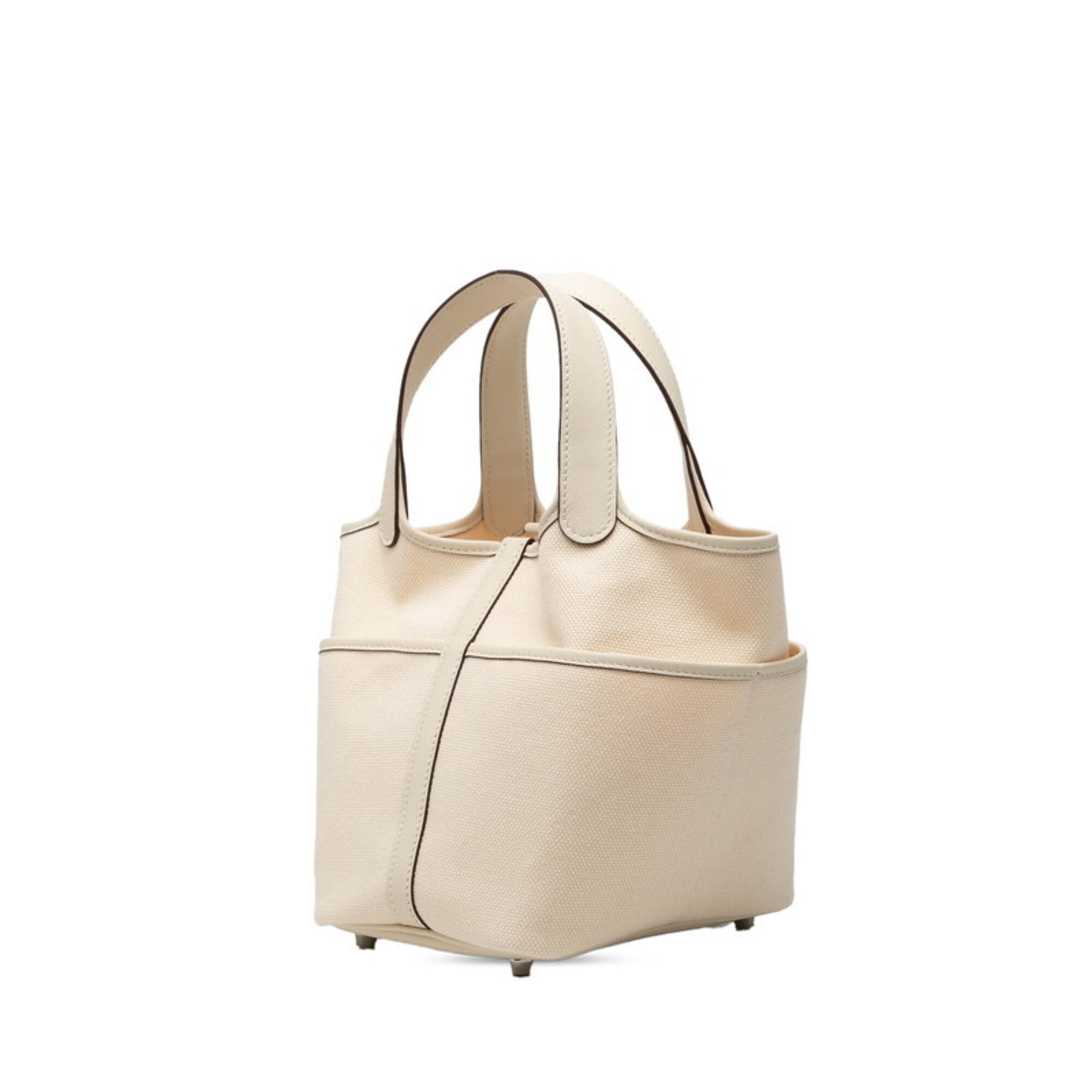 Hermes Picotin White Toile H Swift Leather Handbag (Pre-Owned)