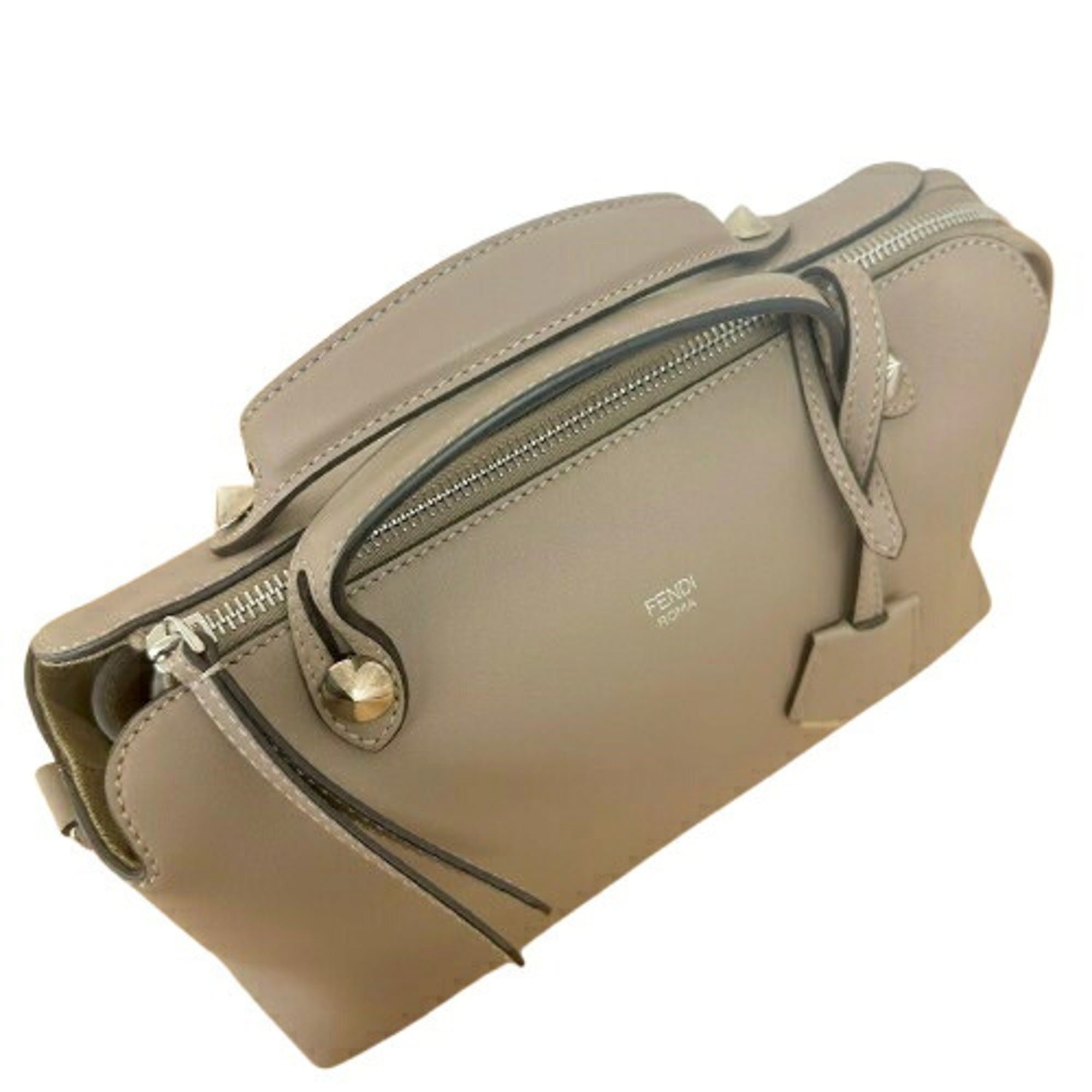 Fendi By The Way Light Gray Leather Handbag Shoulder Bag (Pre-Owned)