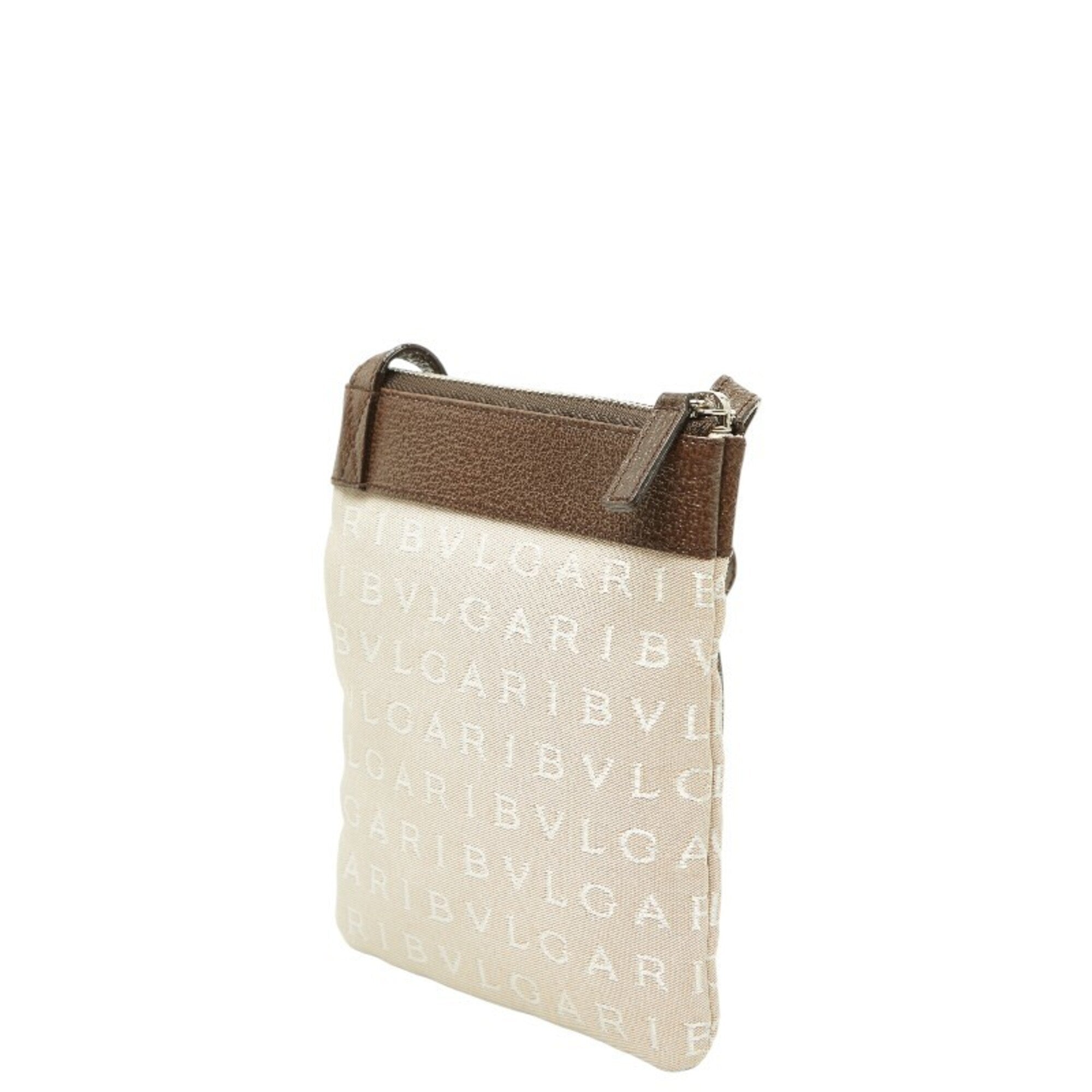Bvlgari Beige Brown Canvas Leather Pochette Shoulder Bag (Pre-Owned)
