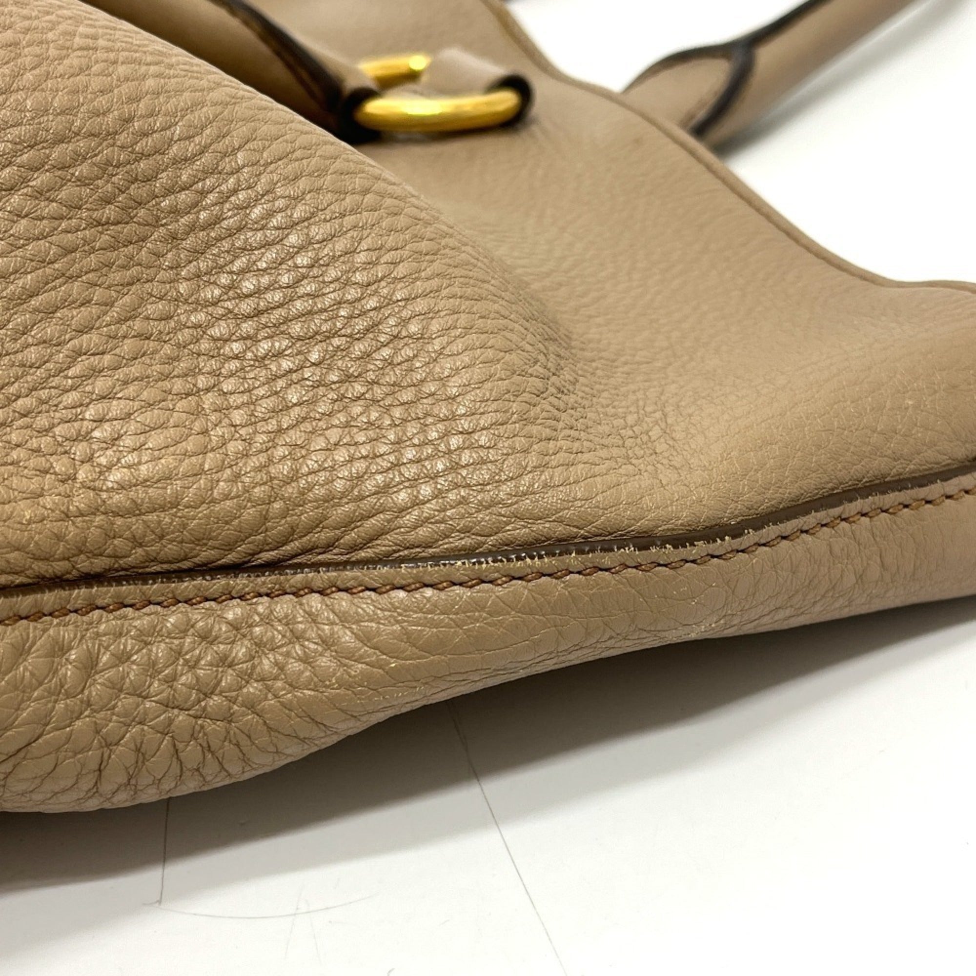 Prada Beige Nylon Leather Handbag Tote Bag (Pre-Owned)