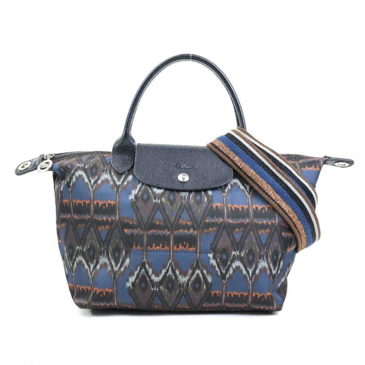 Longchamp Navy Nylon Leather Handbag Shoulder Bag (Pre-Owned)
