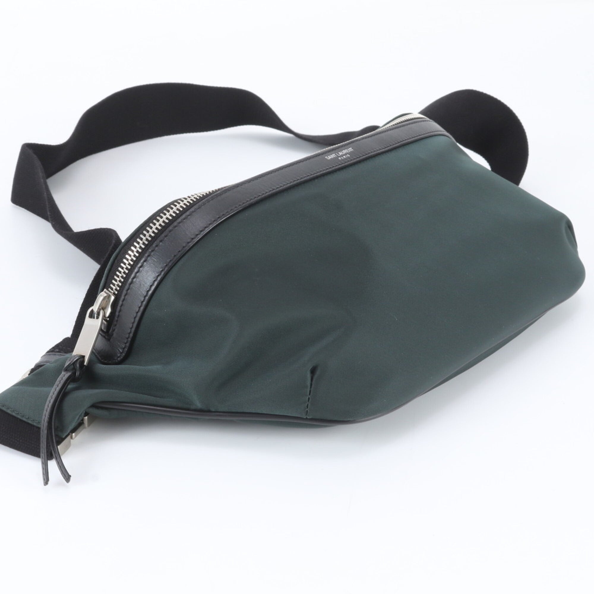Saint Laurent Black Green Khaki Leather Nylon Pouch Shoulder Bag Sling Bag (Pre-Owned)