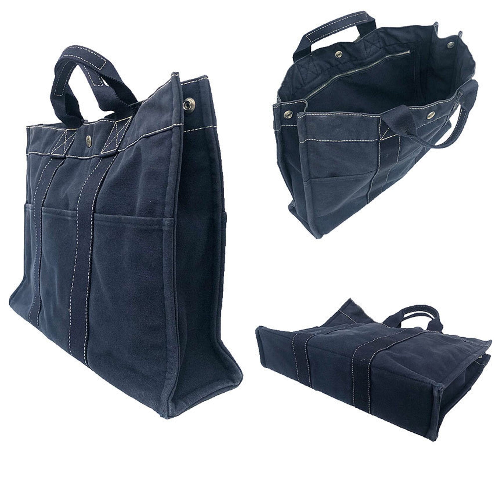 Hermes Navy Canvas Handbag Tote Bag (Pre-Owned)