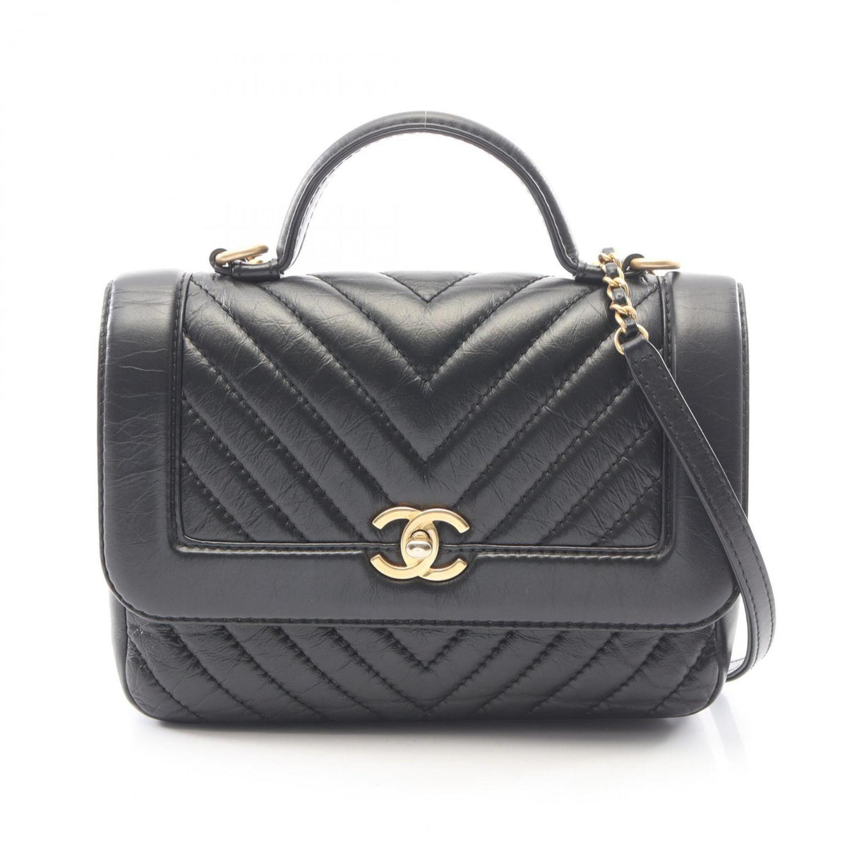 Chanel Black Leather Handbag Shoulder Bag (Pre-Owned)