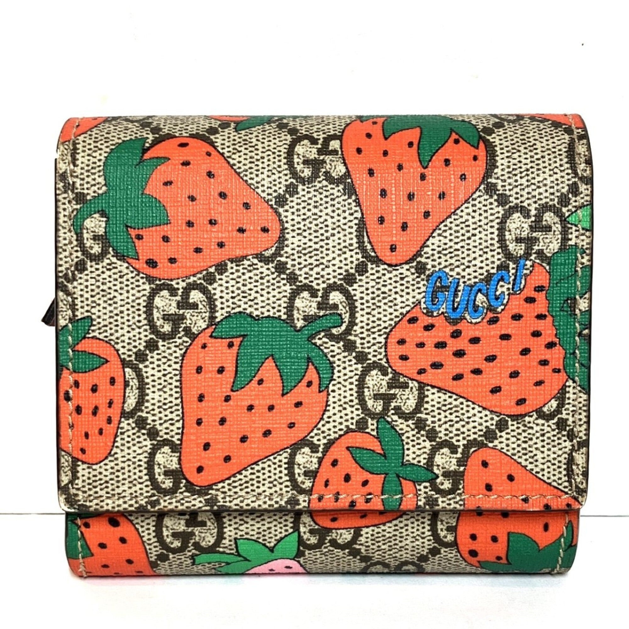 Gucci Gg Supreme Brown Red Color Leather Wallet (Bi-Fold) (Pre-Owned)