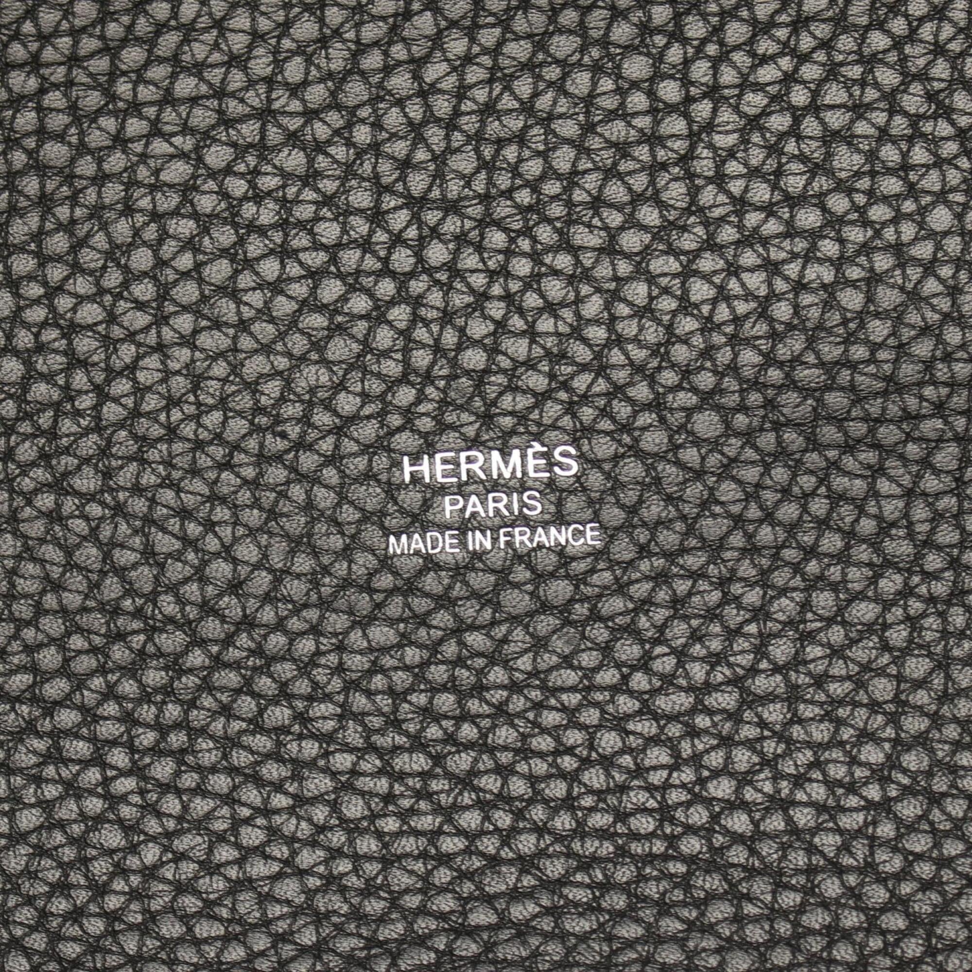 Hermes Black Brown Khaki Taurillon Clemence Leather Handbag Tote Bag (Pre-Owned)