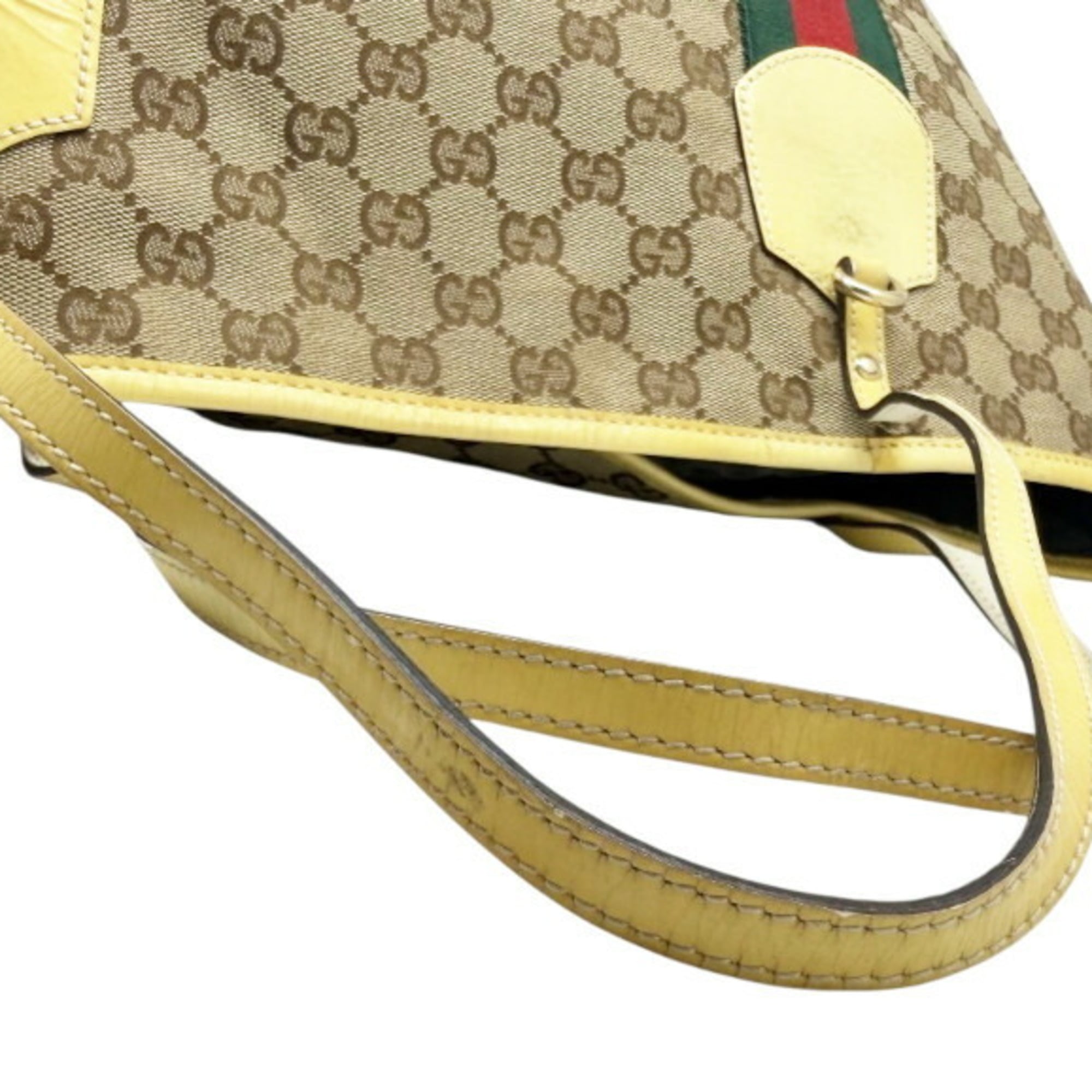 Gucci Beige Yellow Gg Canvas Patent Leather Tote Bag (Pre-Owned)
