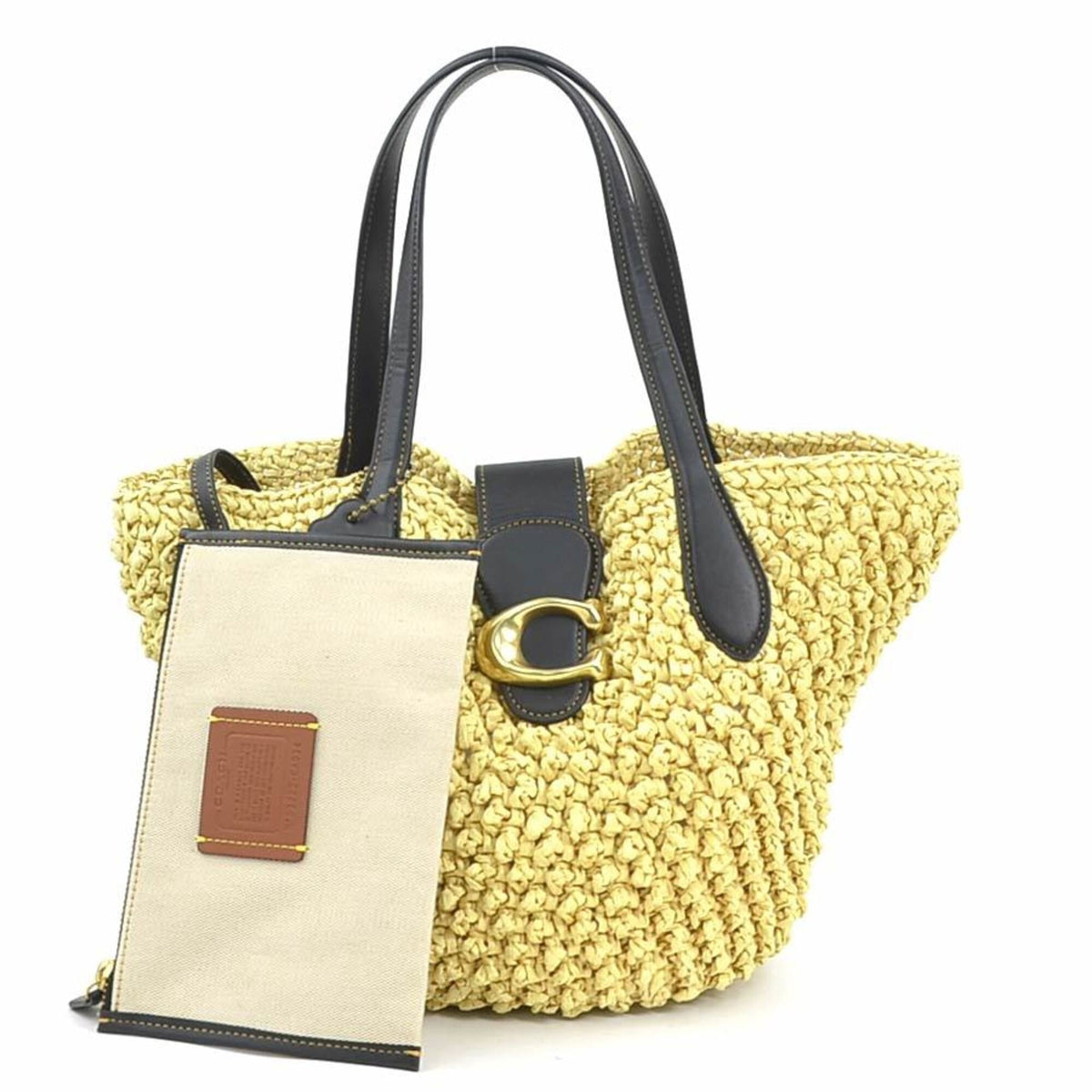 Coach Black Raffia Leather Handbag Pouch (Pre-Owned)