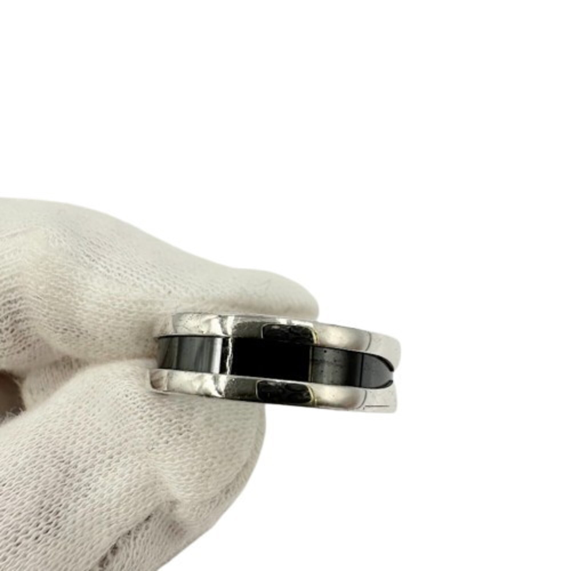 Bvlgari Silver Black Ceramic Silver 925 Band Ring (Pre-Owned)