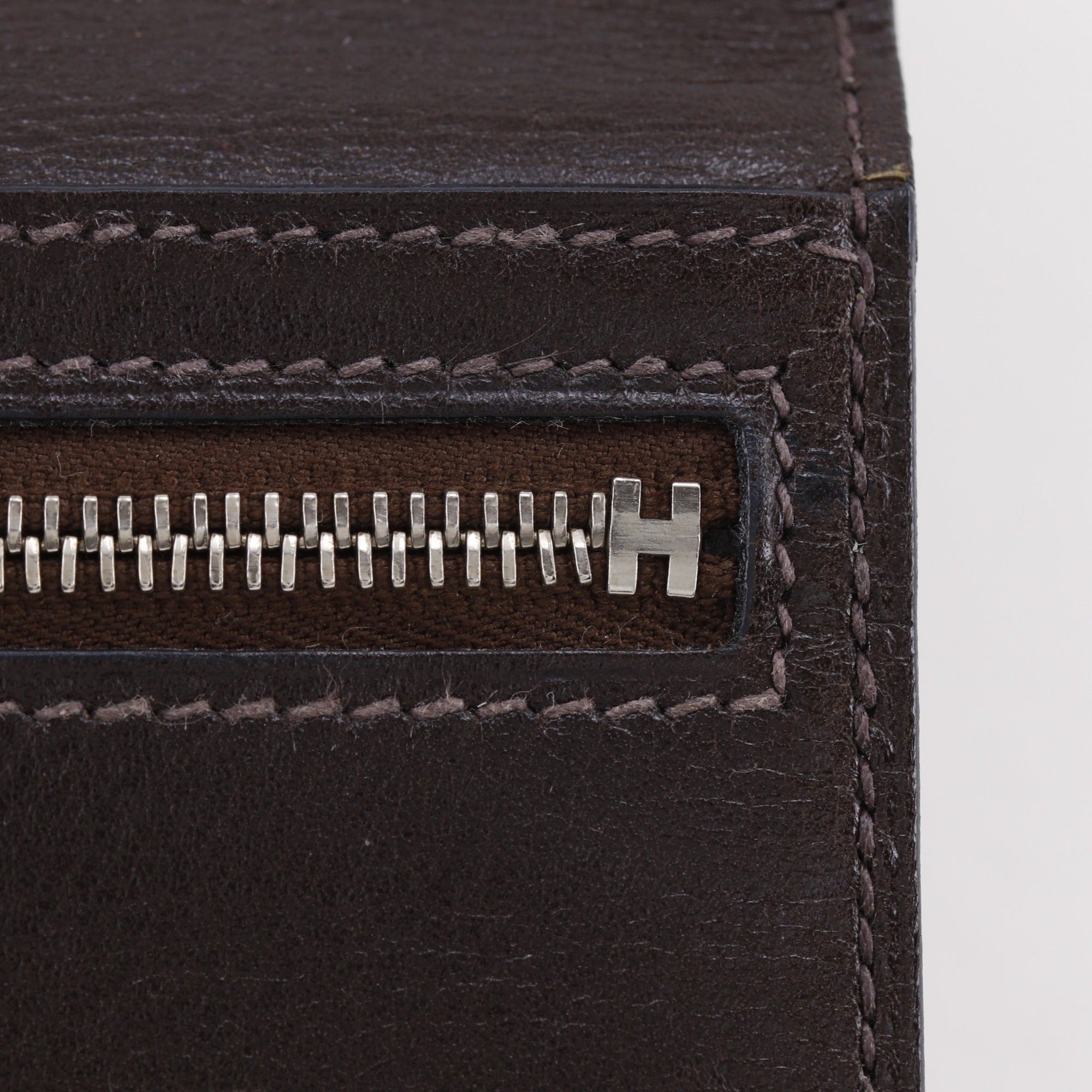 Hermes Brown Box Calf Leather Long Wallet (Bi-Fold) (Pre-Owned)