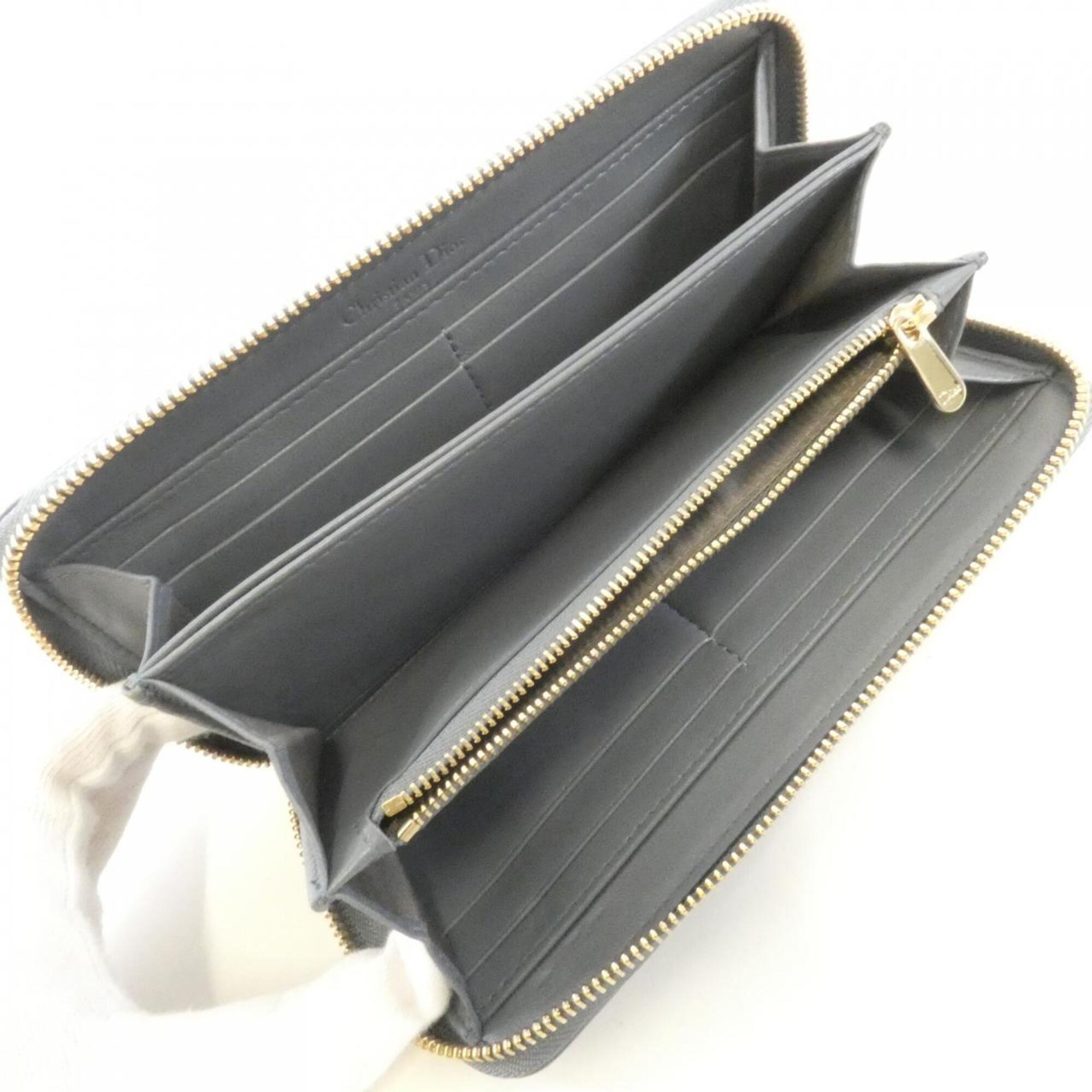 Christian Dior Dark Blue Leather Long Wallet (Bi-Fold) (Pre-Owned)