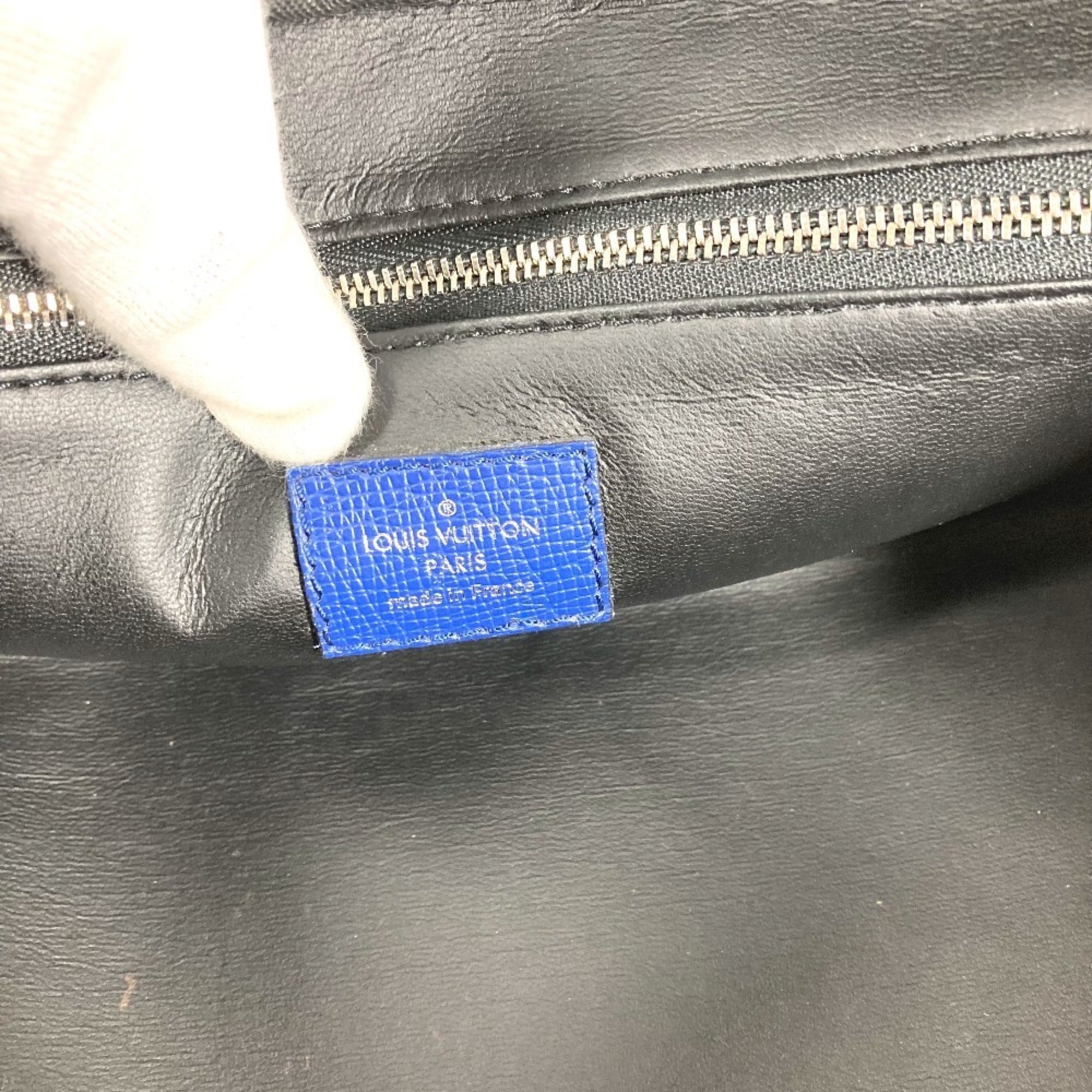 Louis Vuitton Blue Taiga Leather Monogram Canvas Leather Clutch Bag Handbag Pouch (Pre-Owned)