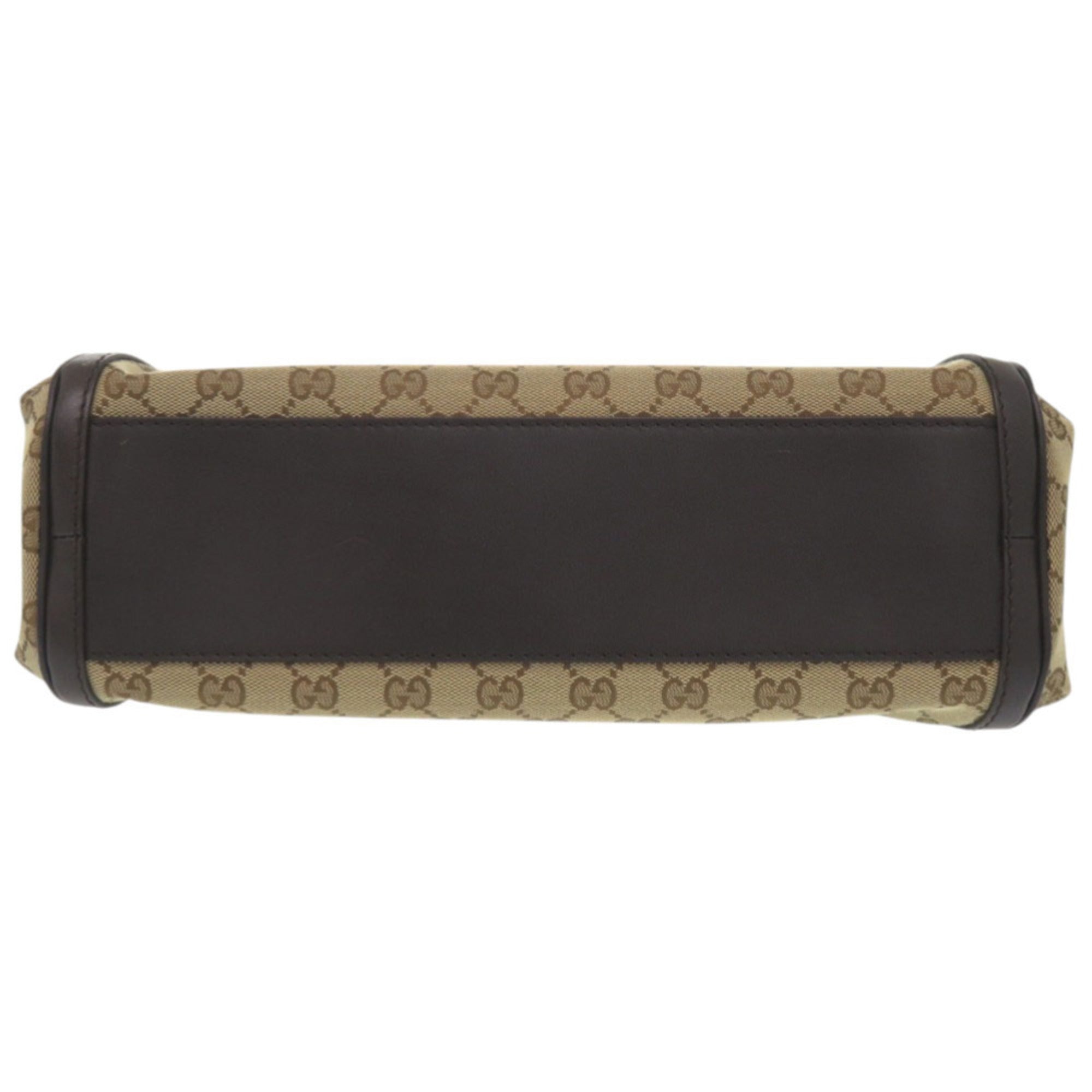 Gucci Beige Dark Brown Gg Canvas Leather Handbag Shoulder Bag (Pre-Owned)