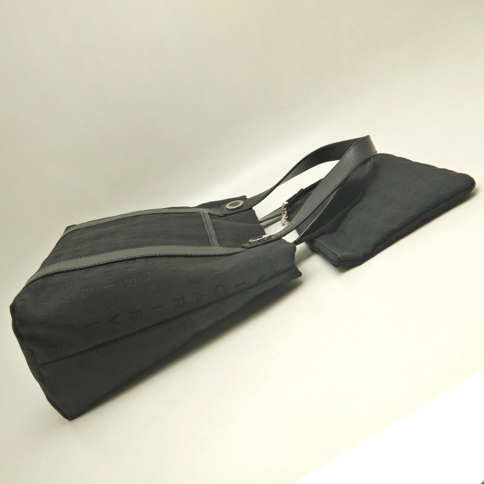 Bvlgari Black Dark Gray Canvas Leather Tote Bag (Pre-Owned)
