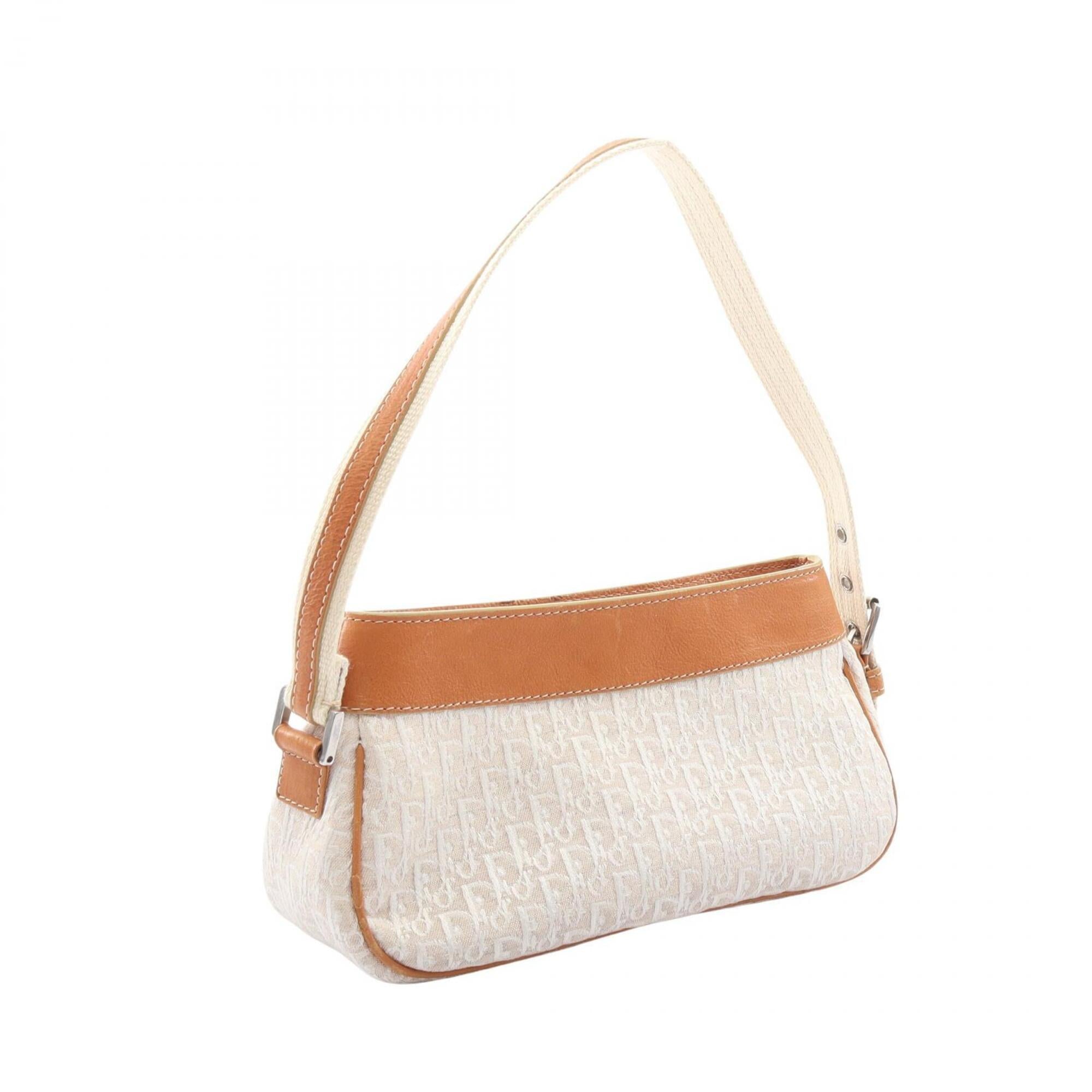 Christian Dior Brown Ivory Canvas Leather Handbag (Pre-Owned)