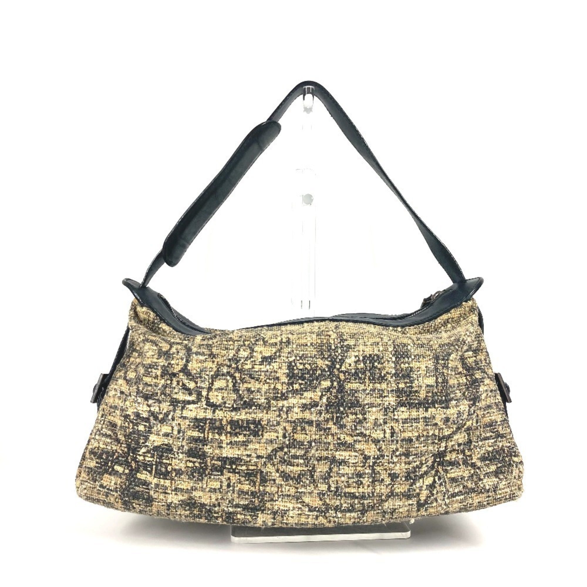 Chanel Beige Black Yellow Canvas Leather Shoulder Bag (Pre-Owned)