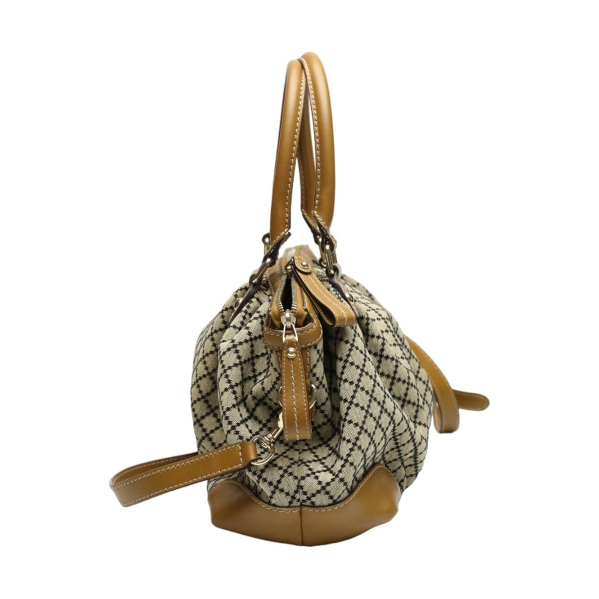 Gucci Beige Brown Canvas Shoulder Bag Tote Bag (Pre-Owned)