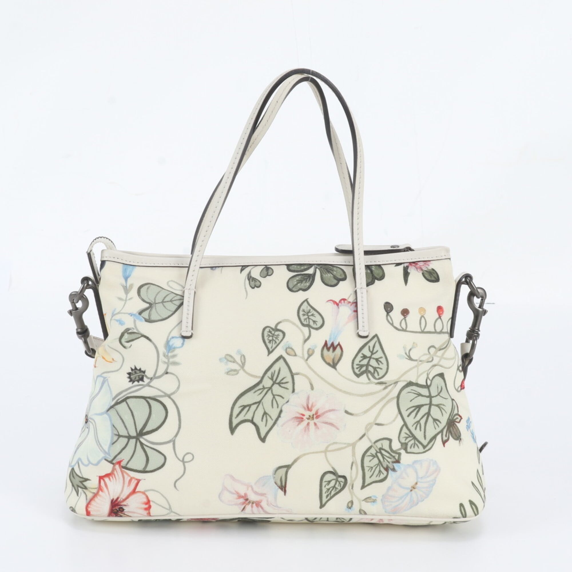Gucci Off-White Leather Nylon Handbag Shoulder Bag Tote Bag (Pre-Owned)