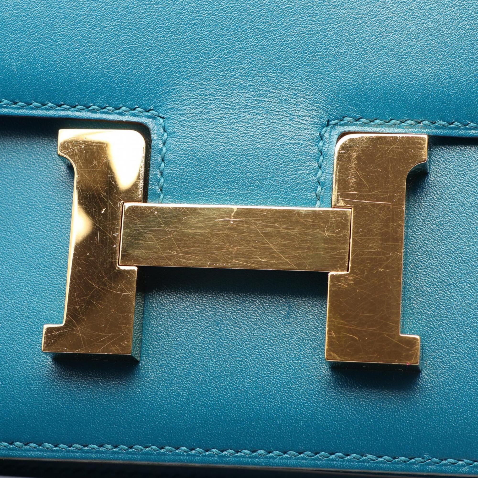 Hermes Blue Tadelakt Leather Handbag Shoulder Bag (Pre-Owned)