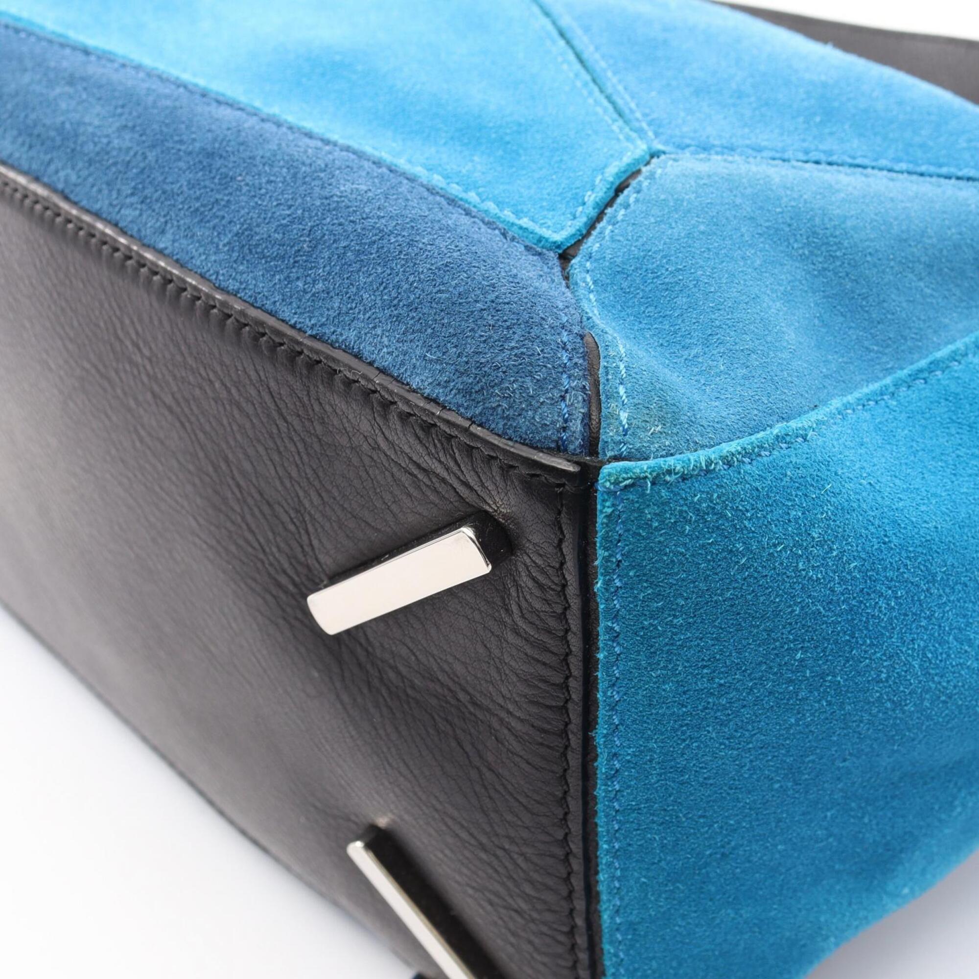 Loewe Black Blue Leather Suede Handbag (Pre-Owned)