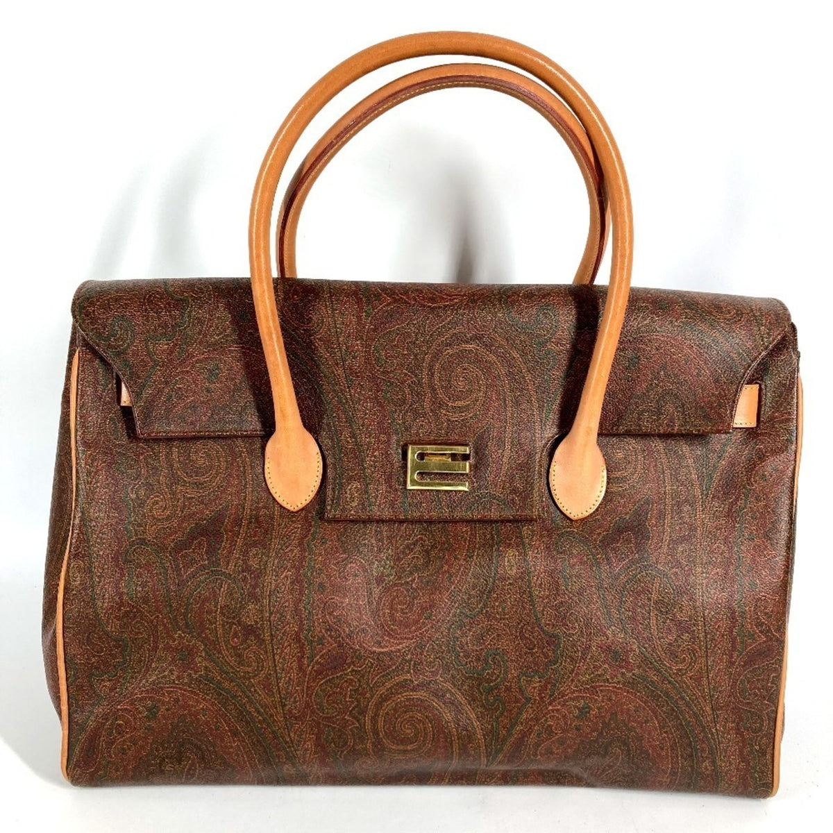 Etro Brown Leather Boston Bag Handbag Tote Bag (Pre-Owned)
