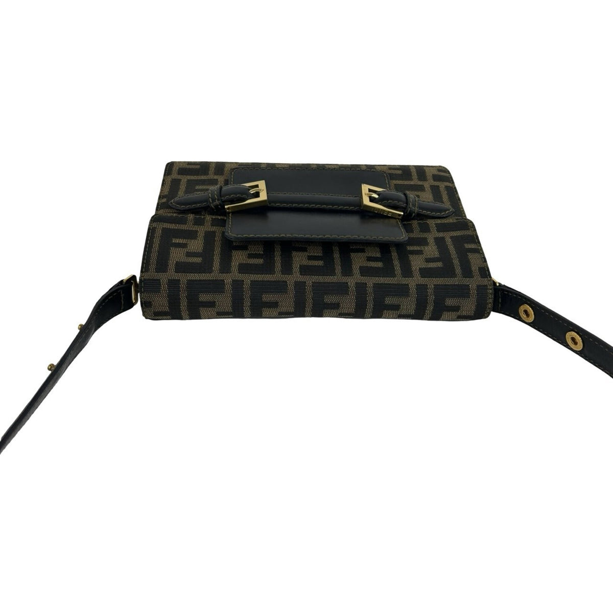 Fendi Black Brown Canvas Leather Pochette Shoulder Bag (Pre-Owned)