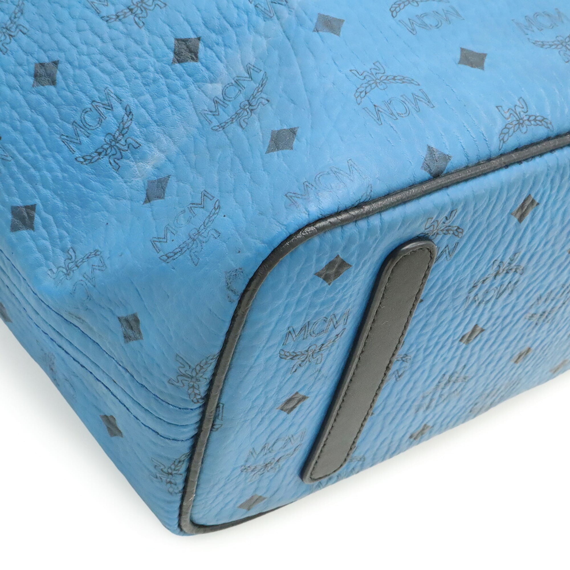 Mcm Black Blue Canvas Canvas Leather Shoulder Bag Tote Bag (Pre-Owned)