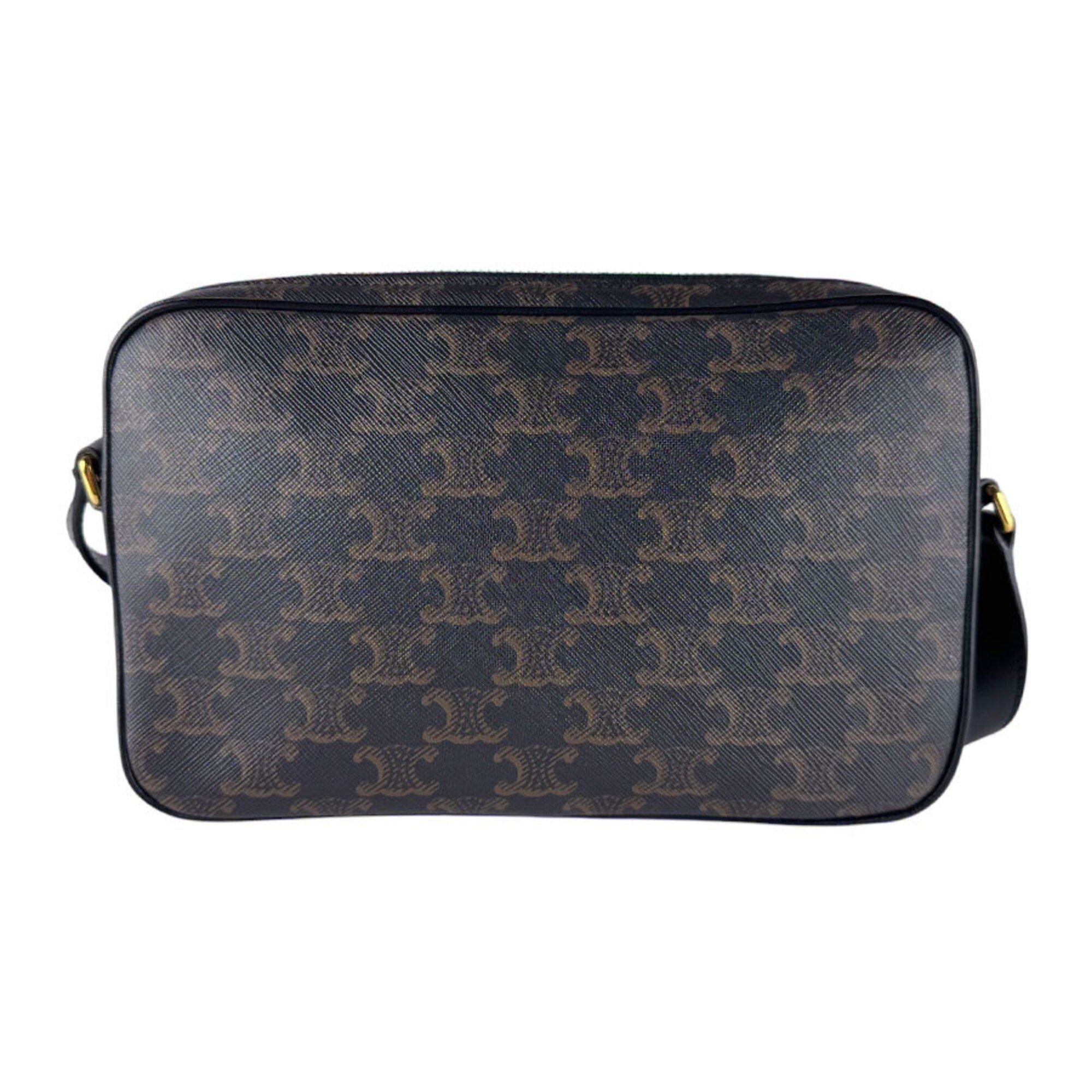 Celine Black Brown Coated Canvas Messenger Bag Shoulder Bag (Pre-Owned)