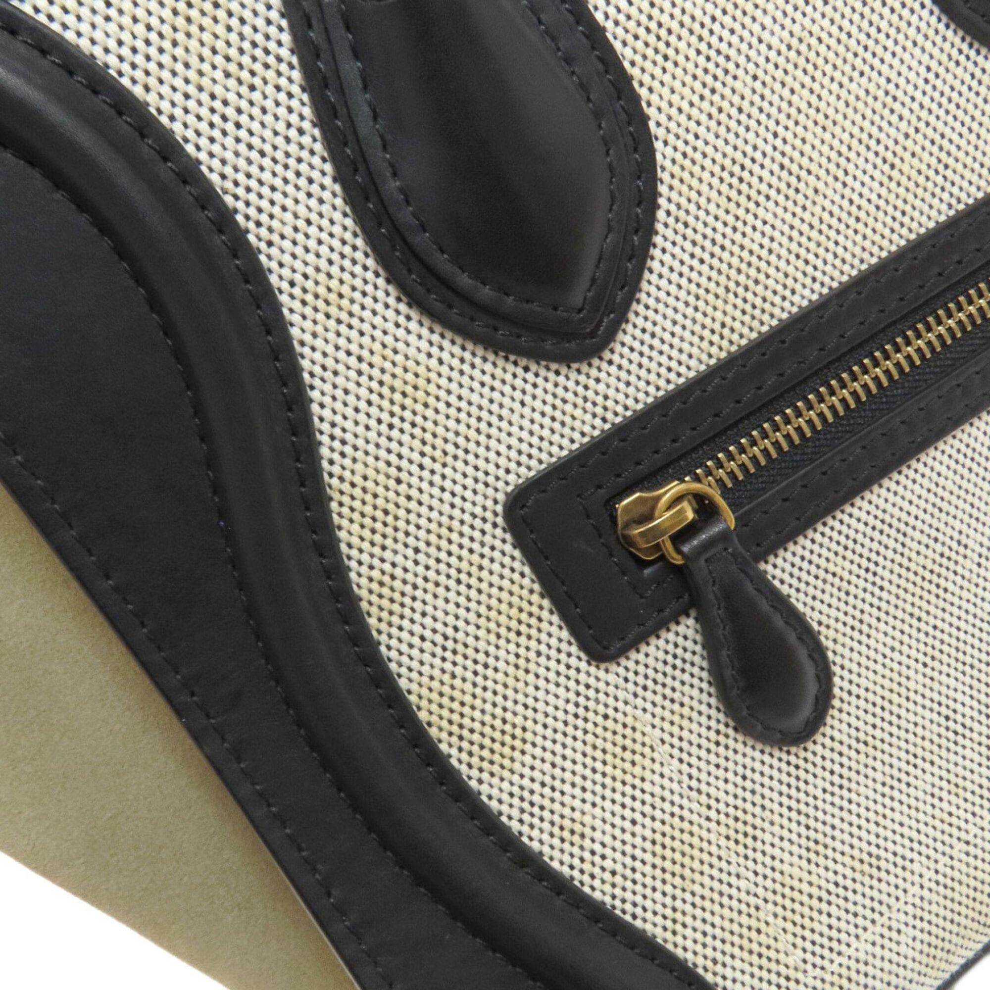Celine Black Grayish White Leather Canvas Handbag (Pre-Owned)