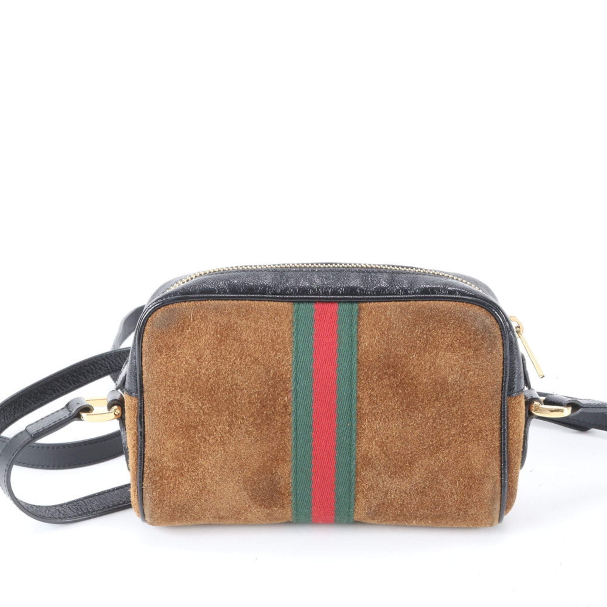 Gucci Sherry Line Black Brown Leather Shoulder Bag (Pre-Owned)