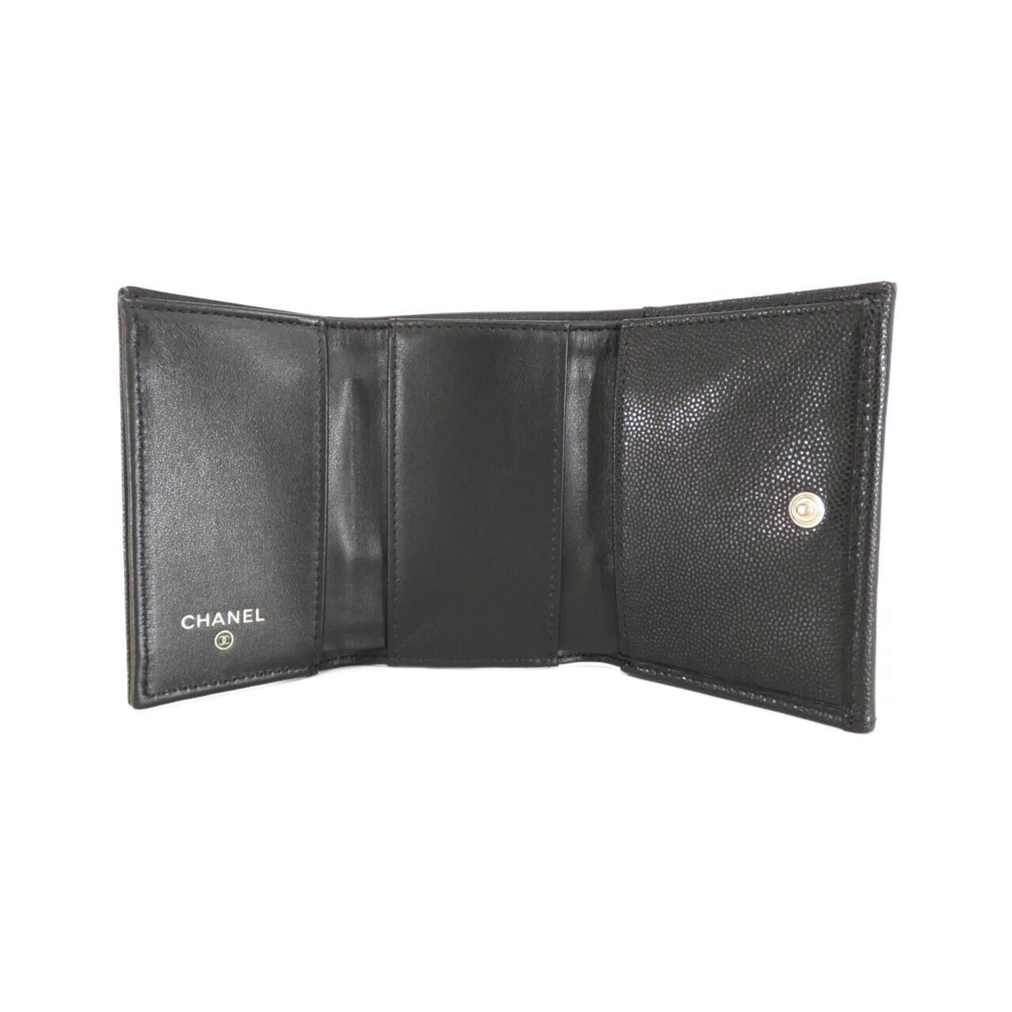 Chanel Black Grained Calfskin Wallet (Tri-Fold) (Pre-Owned)