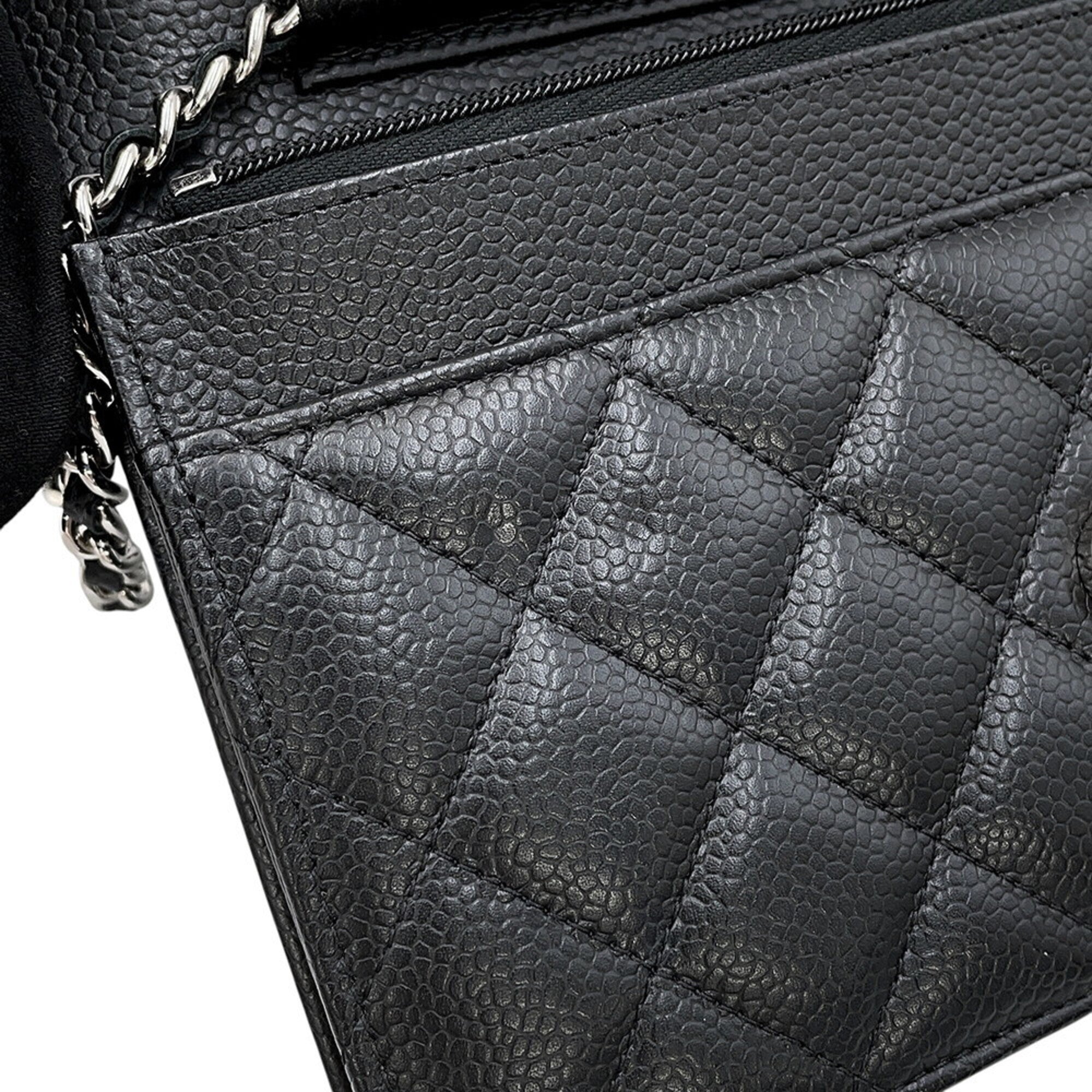 Chanel Black Grained Calfskin Chain/Shoulder Wallet (Pre-Owned)