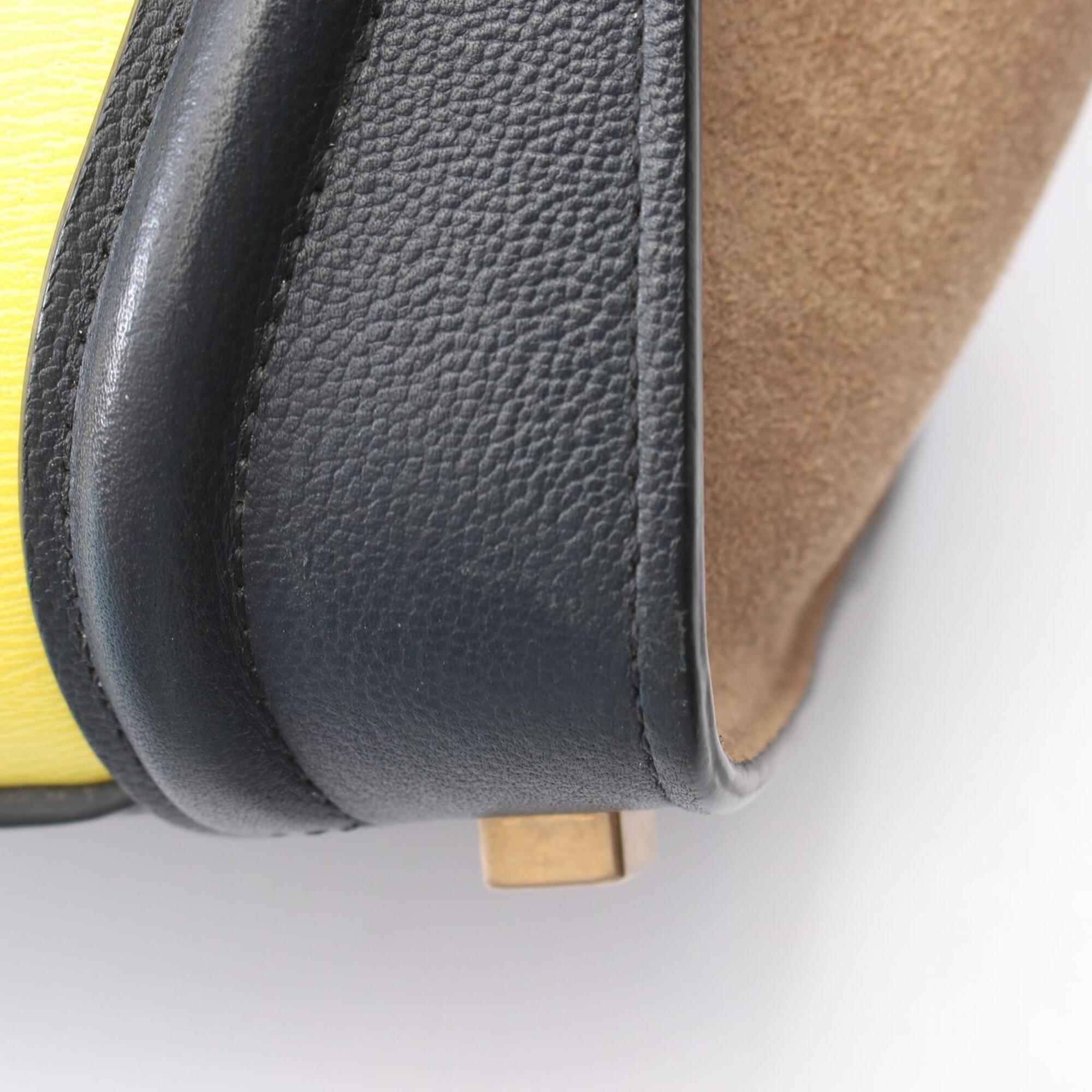 Celine Beige Navy Yellow Suede Leather Handbag Tote Bag (Pre-Owned)