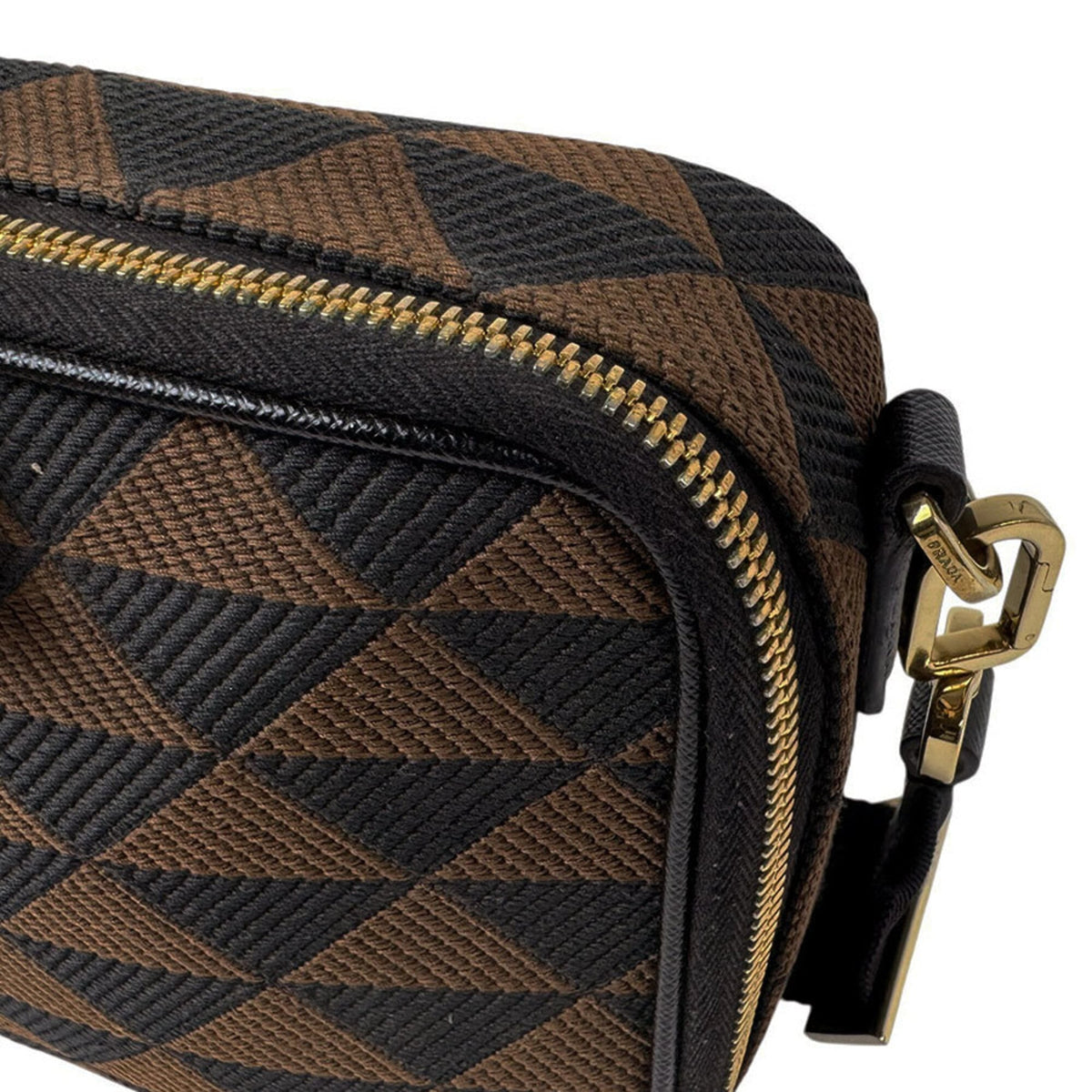 Prada Black Brown Canvas Shoulder Bag (Pre-Owned)