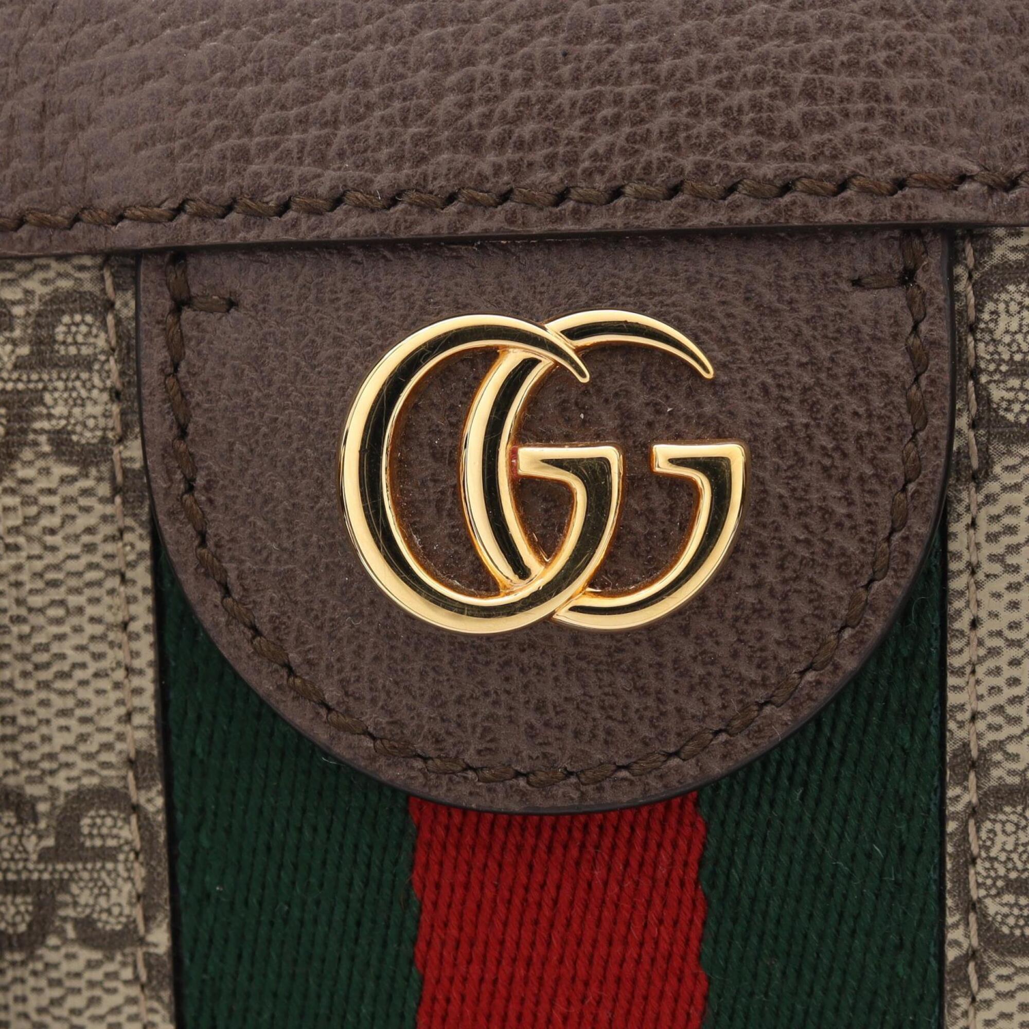 Gucci Beige Brown Coated Canvas Leather Handbag Tote Bag (Pre-Owned)