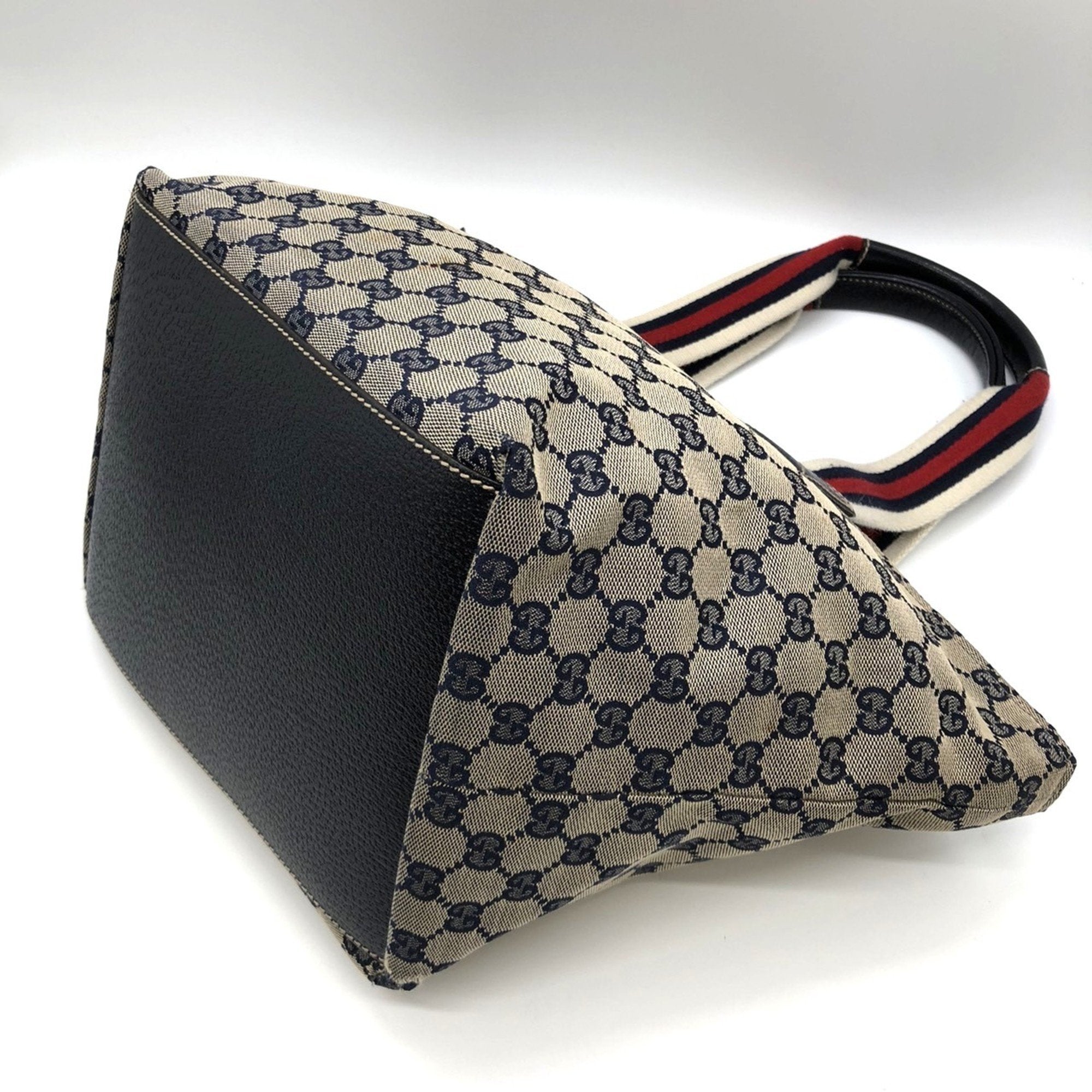 Gucci Gg Canvas Navy Gg Canvas Leather Tote Bag (Pre-Owned)