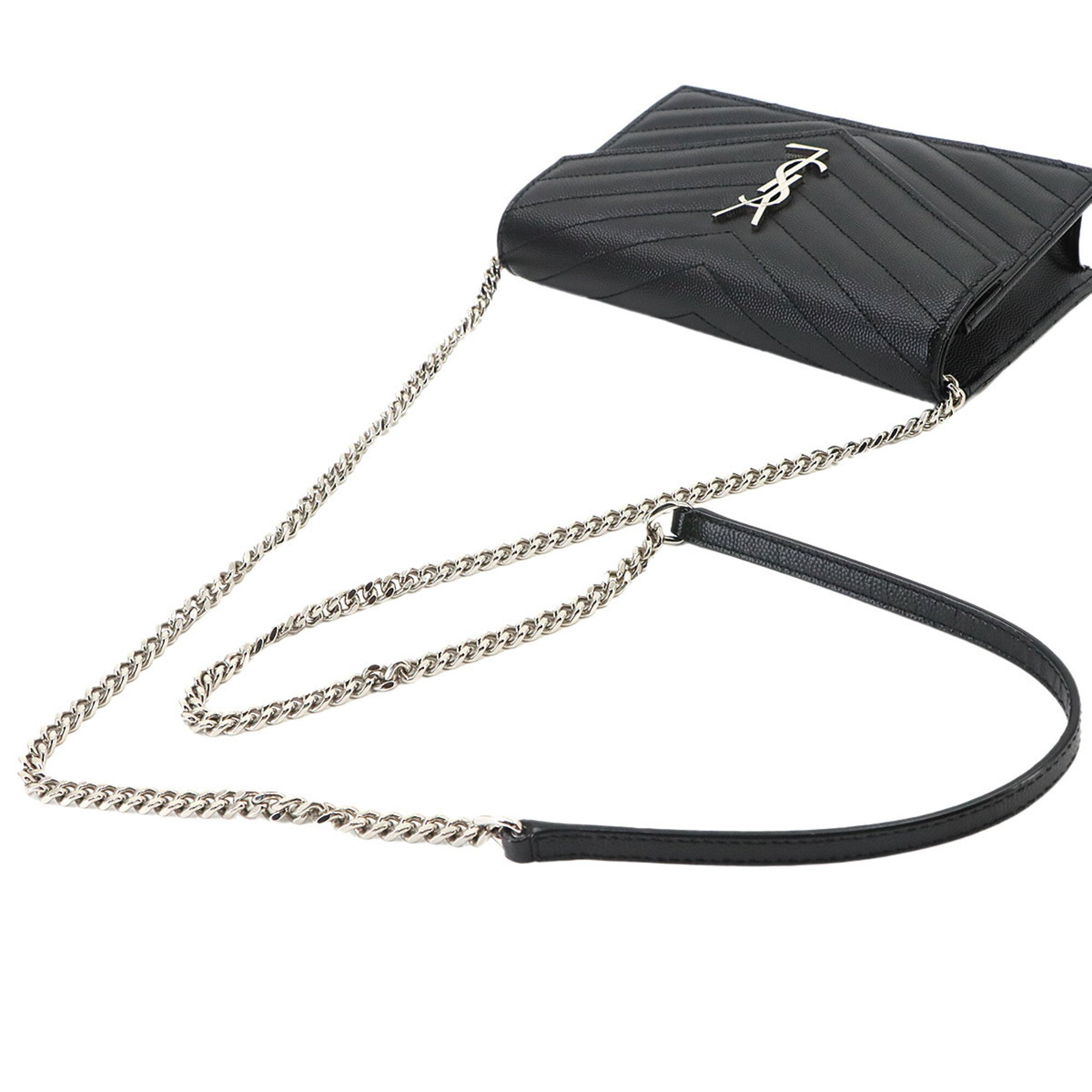 Saint Laurent Black Leather Chain/Shoulder Wallet (Pre-Owned)