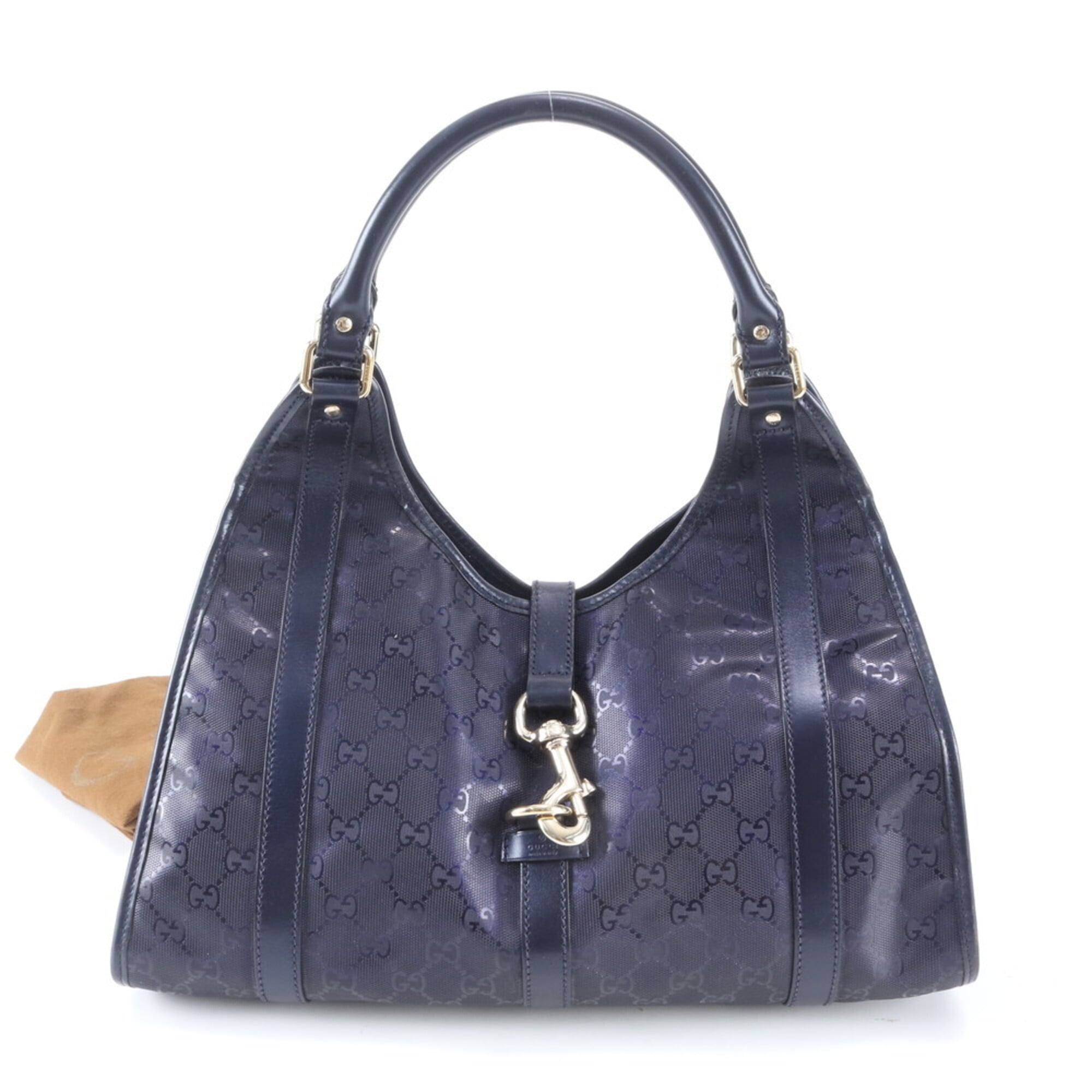 Gucci Navy Leather Coated Canvas Shoulder Bag Tote Bag (Pre-Owned)