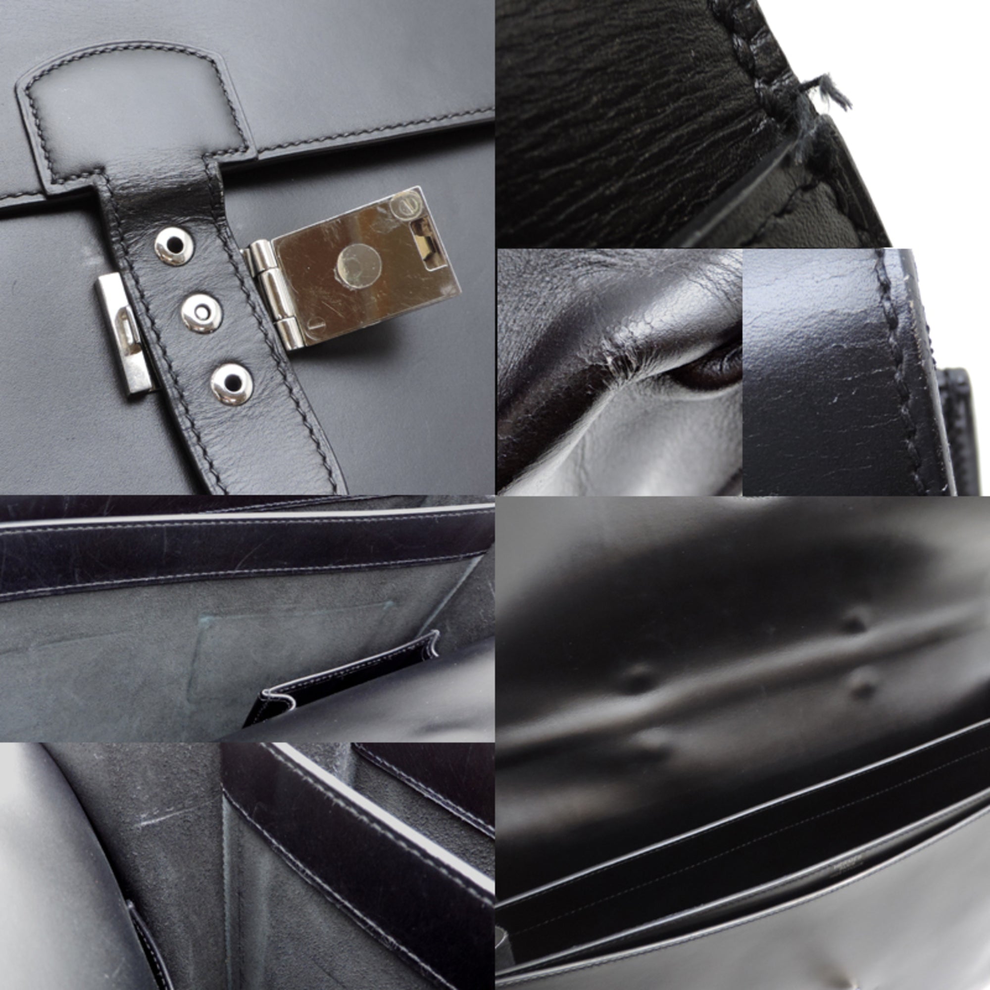 Hermes Black Noir Box Calf Leather Briefcase (Pre-Owned)