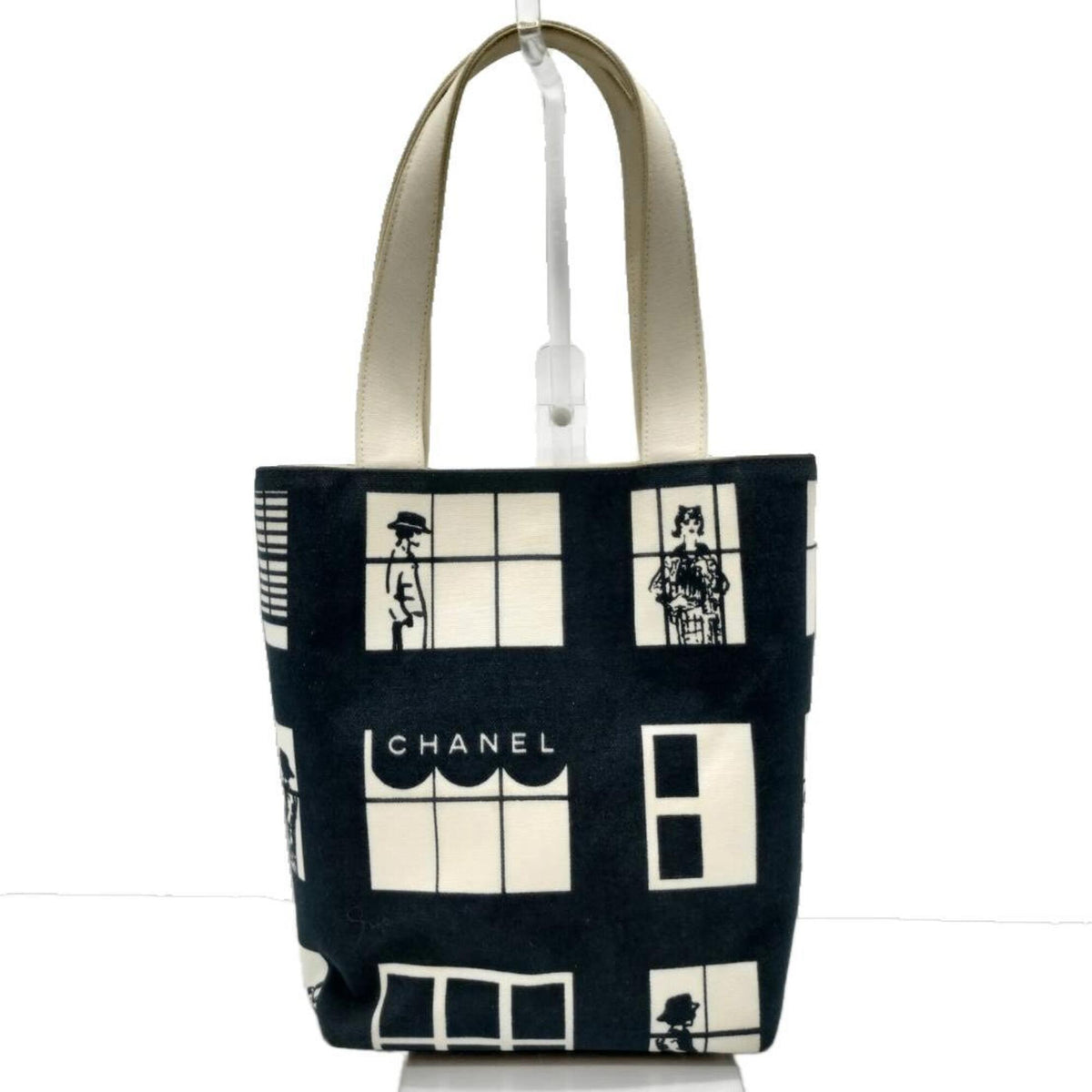 Chanel Black Ivory Canvas Tote Bag (Pre-Owned)