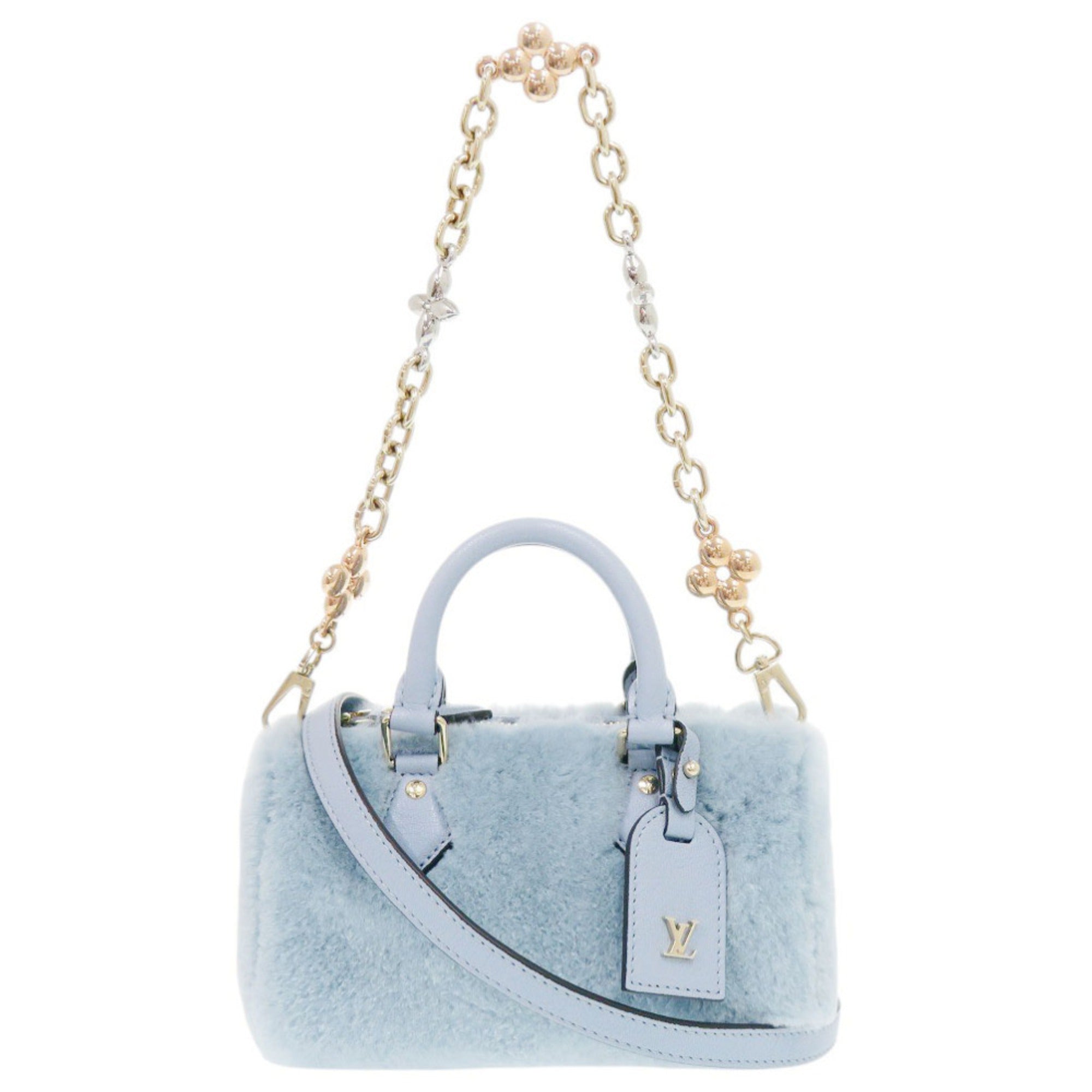Louis Vuitton Light Blue Leather Fur Handbag (Pre-Owned)