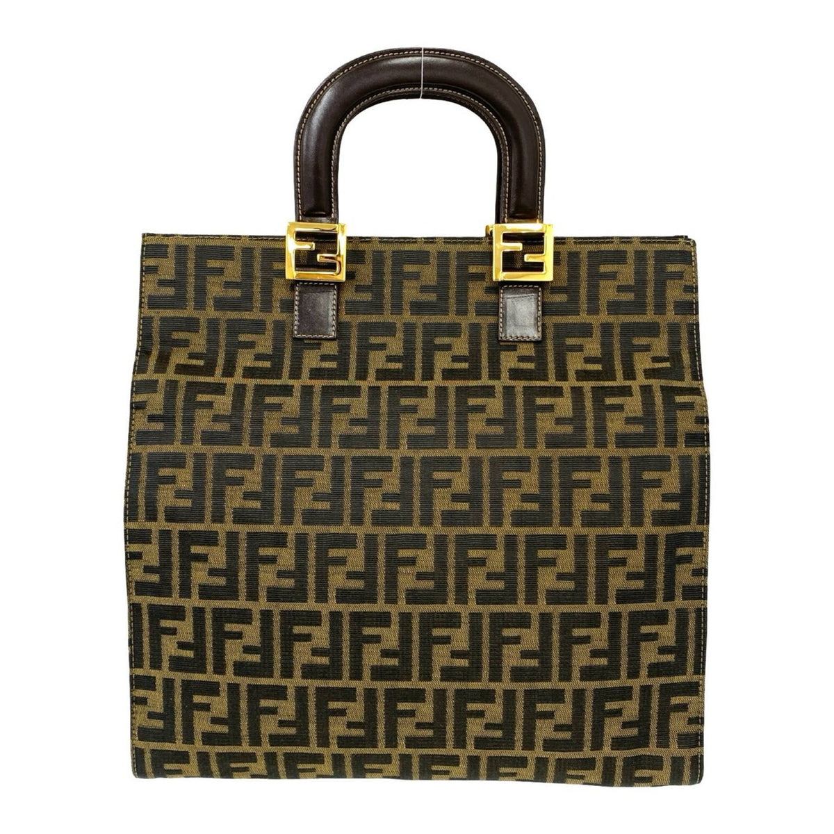Fendi Black Brown Canvas Leather Handbag Tote Bag (Pre-Owned)