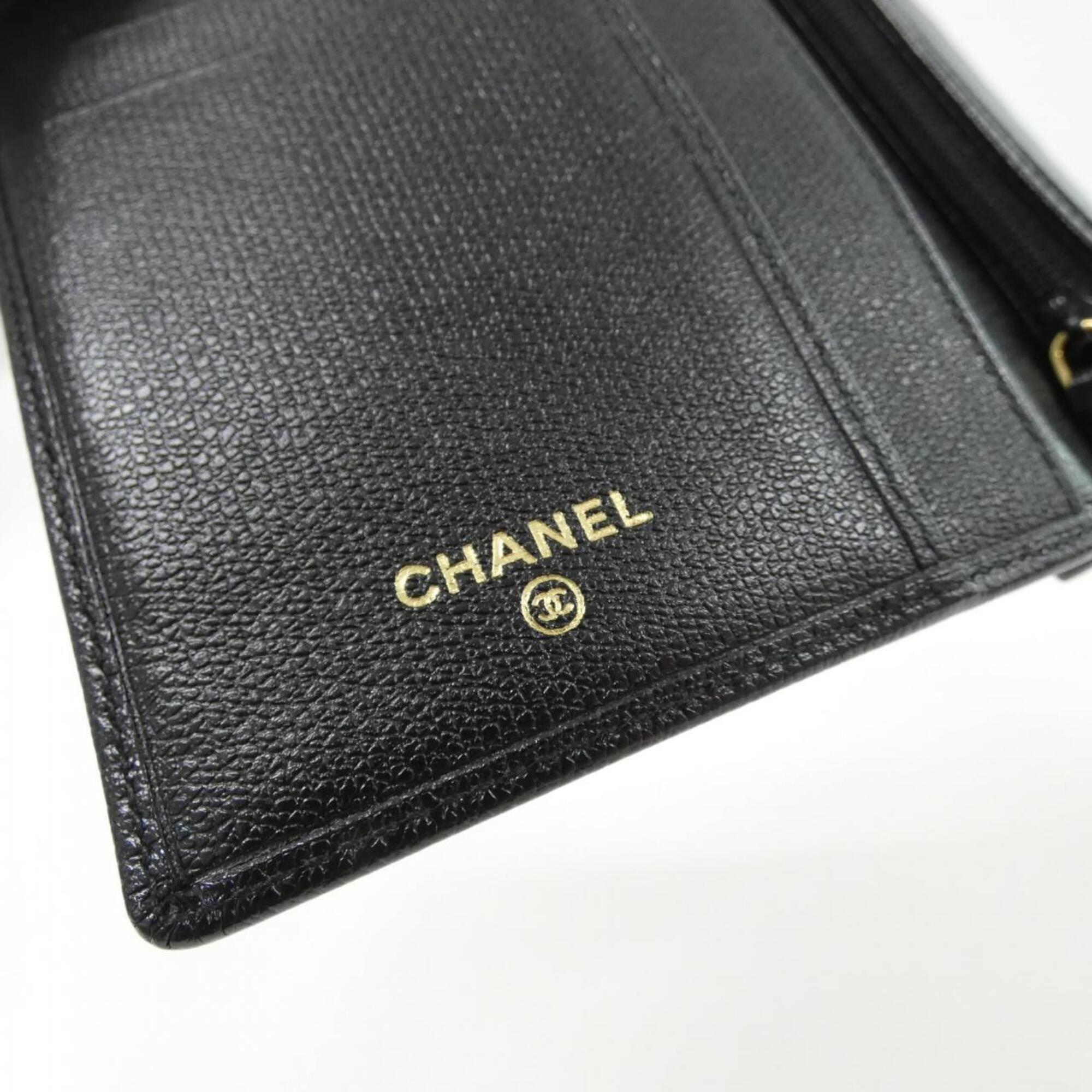 Chanel Black Leather Long Wallet (Bi-Fold) (Pre-Owned)