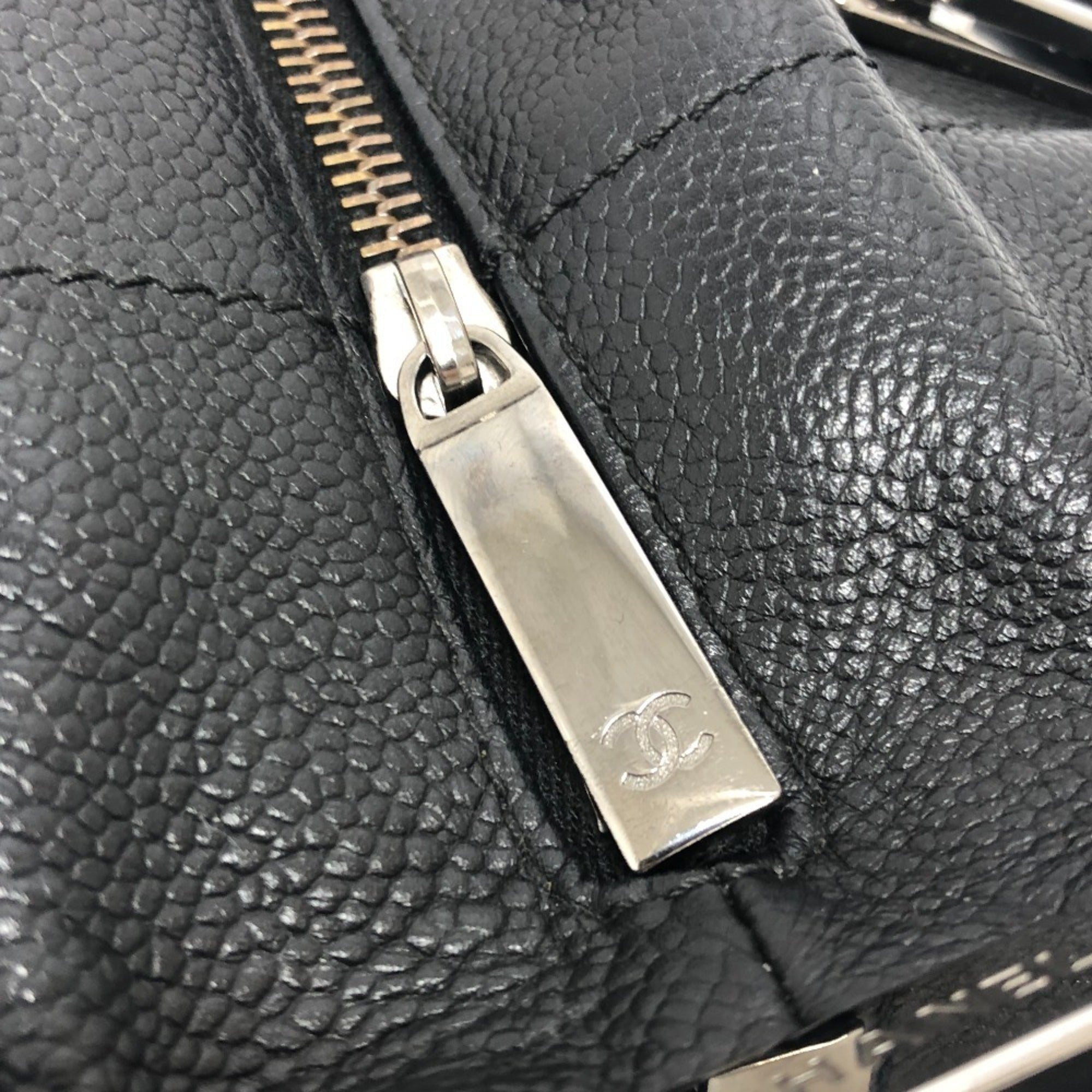 Chanel Black Grained Calfskin Boston Bag Handbag (Pre-Owned)