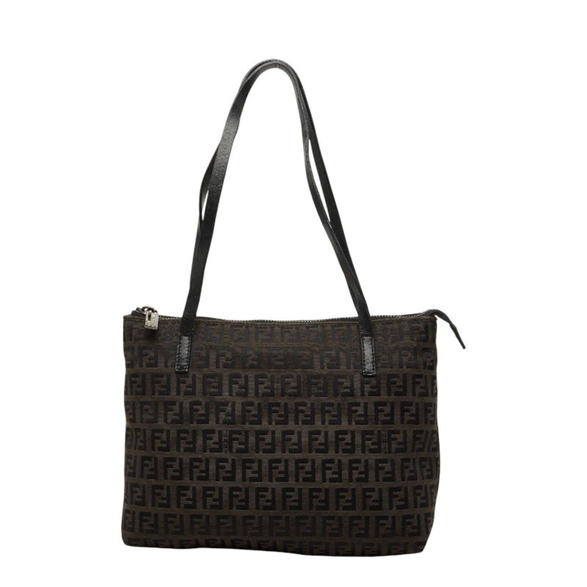 Fendi Zucchino Brown Canvas Leather Handbag Tote Bag (Pre-Owned)