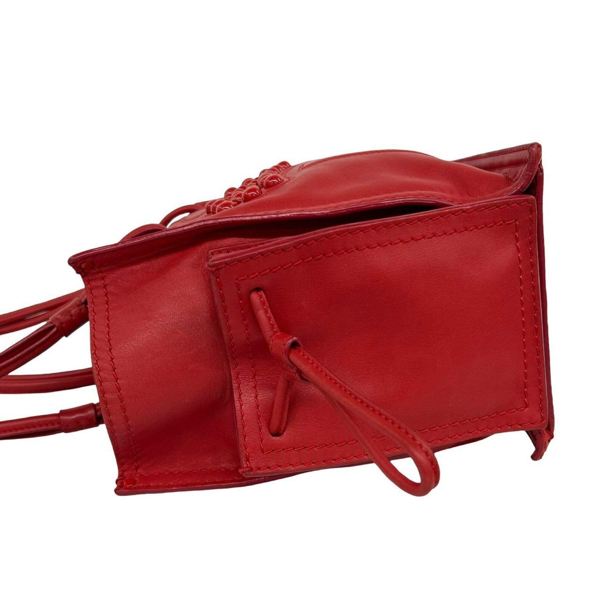 Loewe Red Color Leather Handbag Shoulder Bag Tote Bag (Pre-Owned)