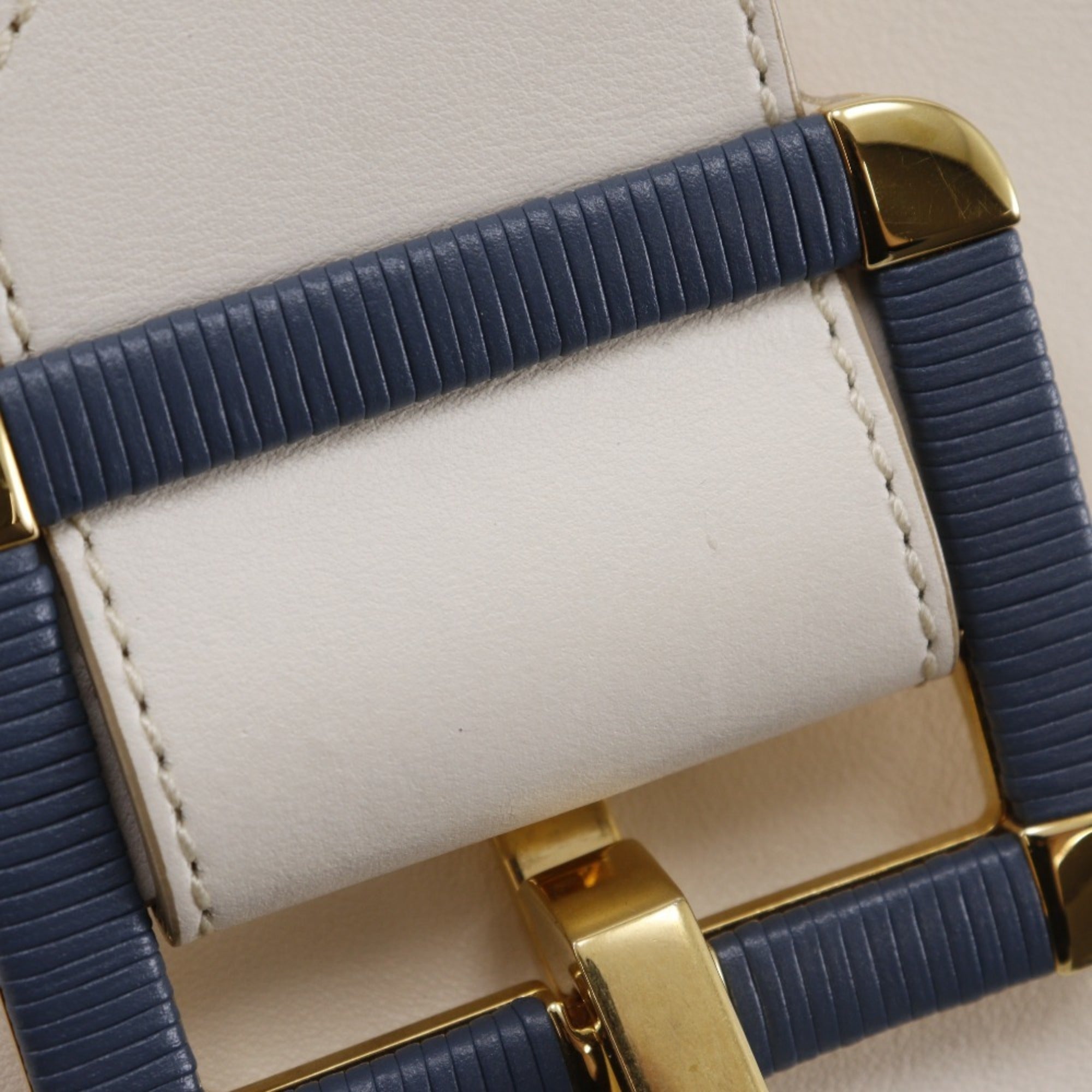 Bally Blue White Leather Handbag (Pre-Owned)